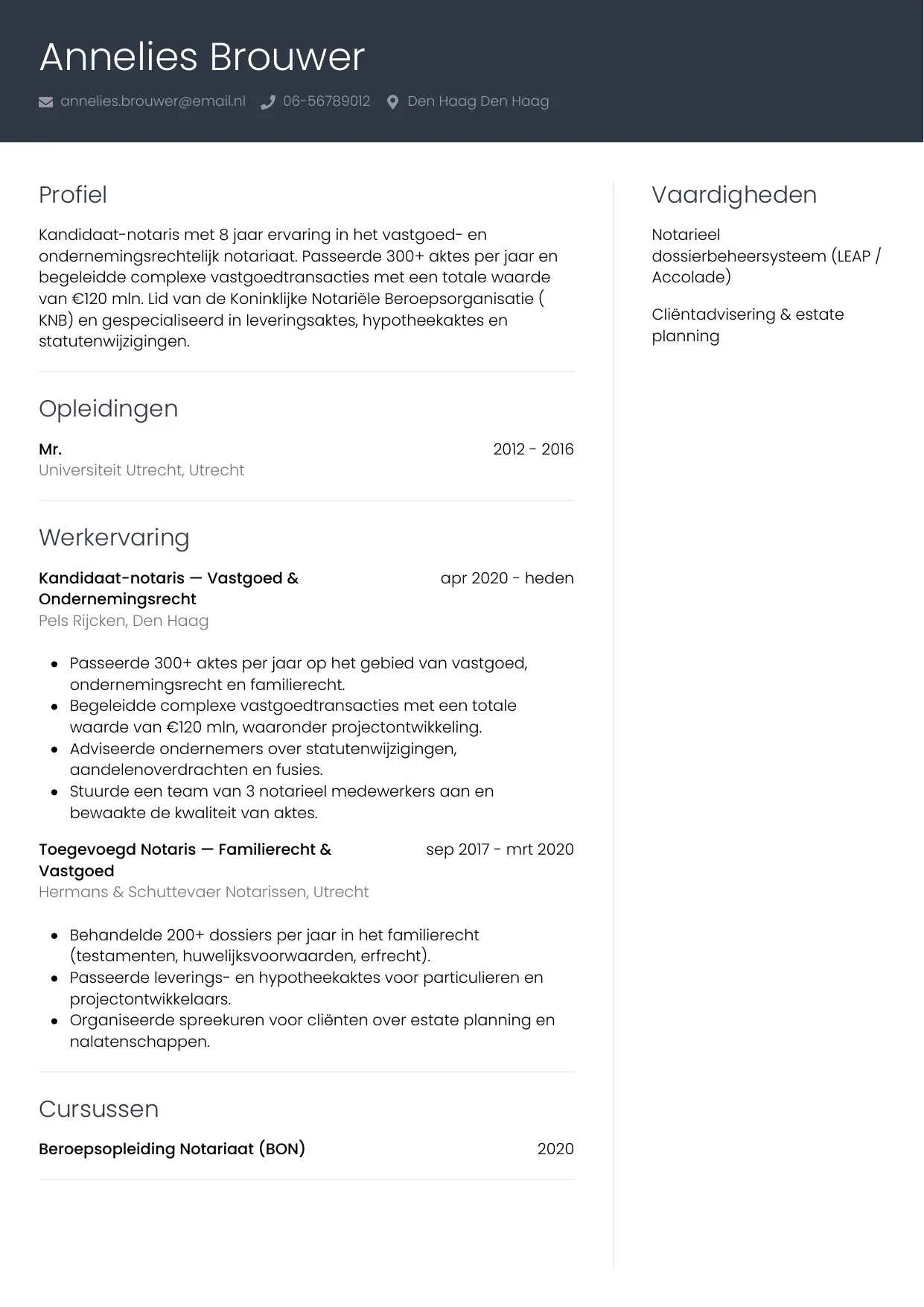 CV Professioneel voor notaris