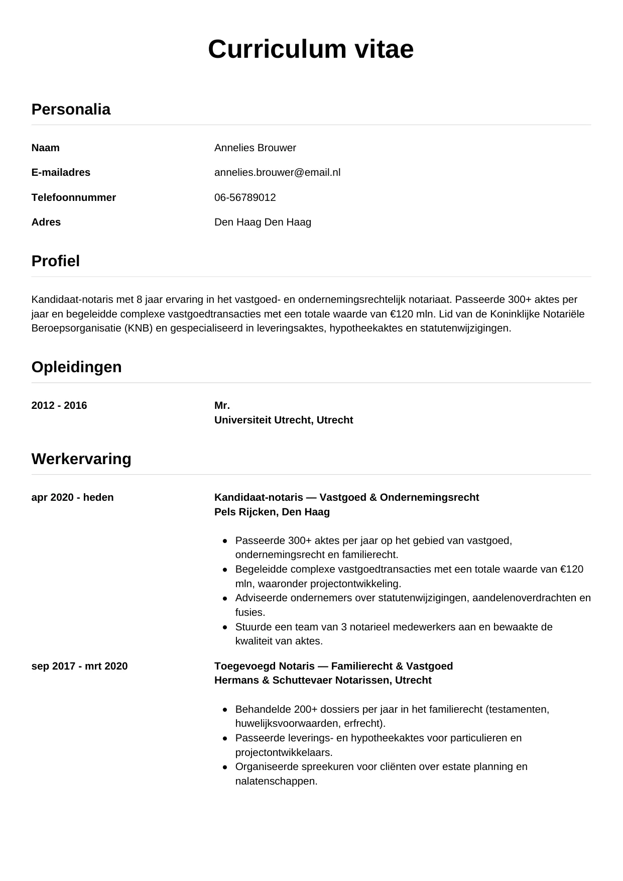 CV Simpel voor notaris