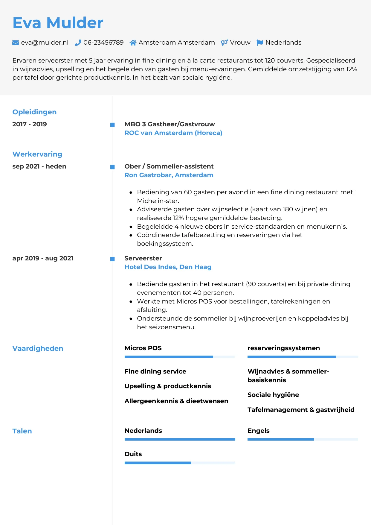 CV Chrono voor ober / serveerster