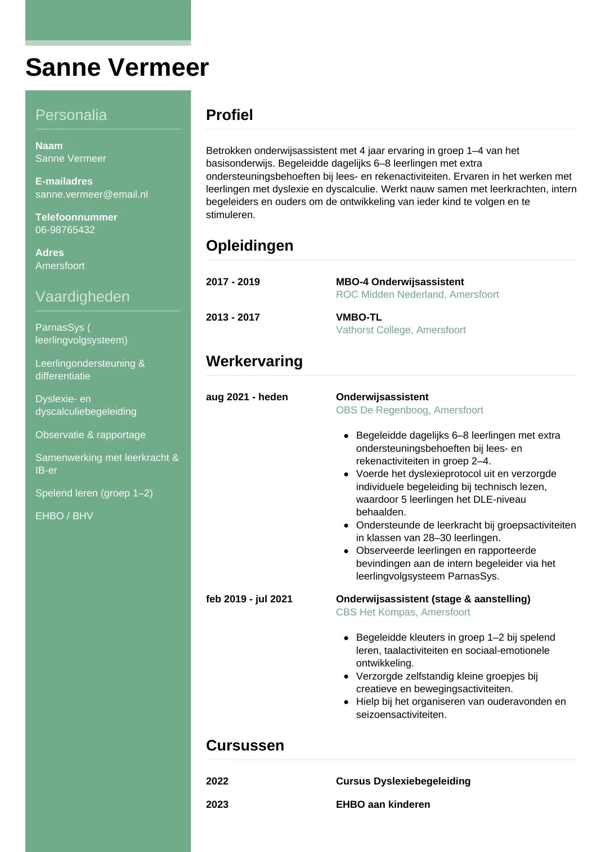 CV Casual voor onderwijsassistent