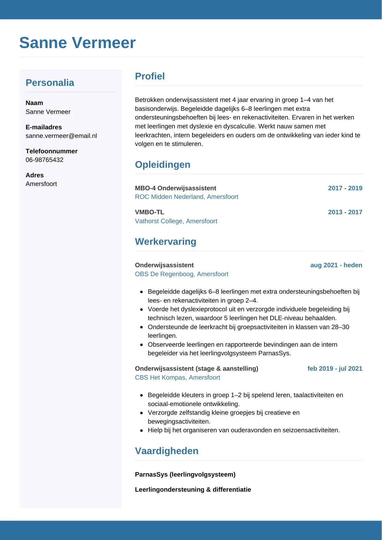 CV Horizontaal voor onderwijsassistent