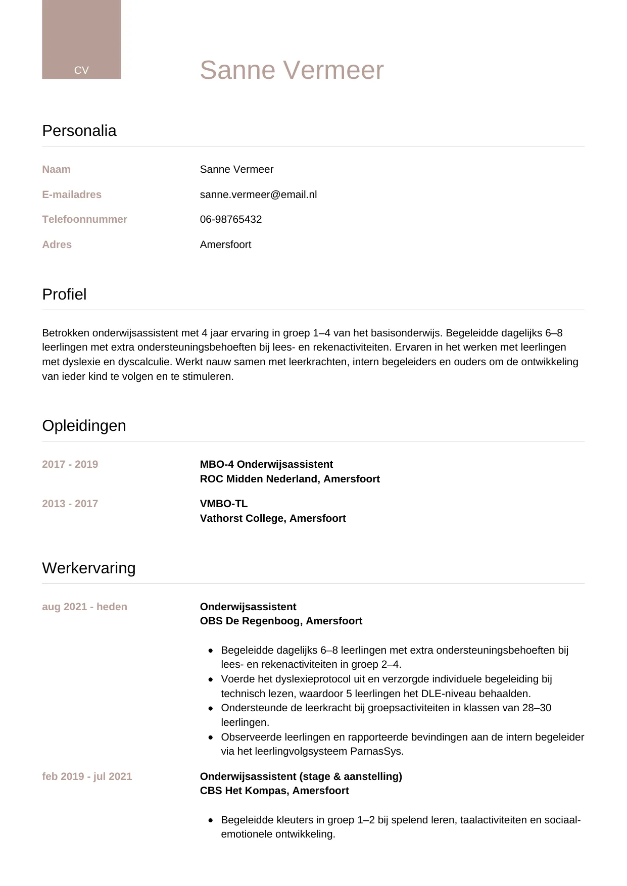 CV Luxe voor onderwijsassistent