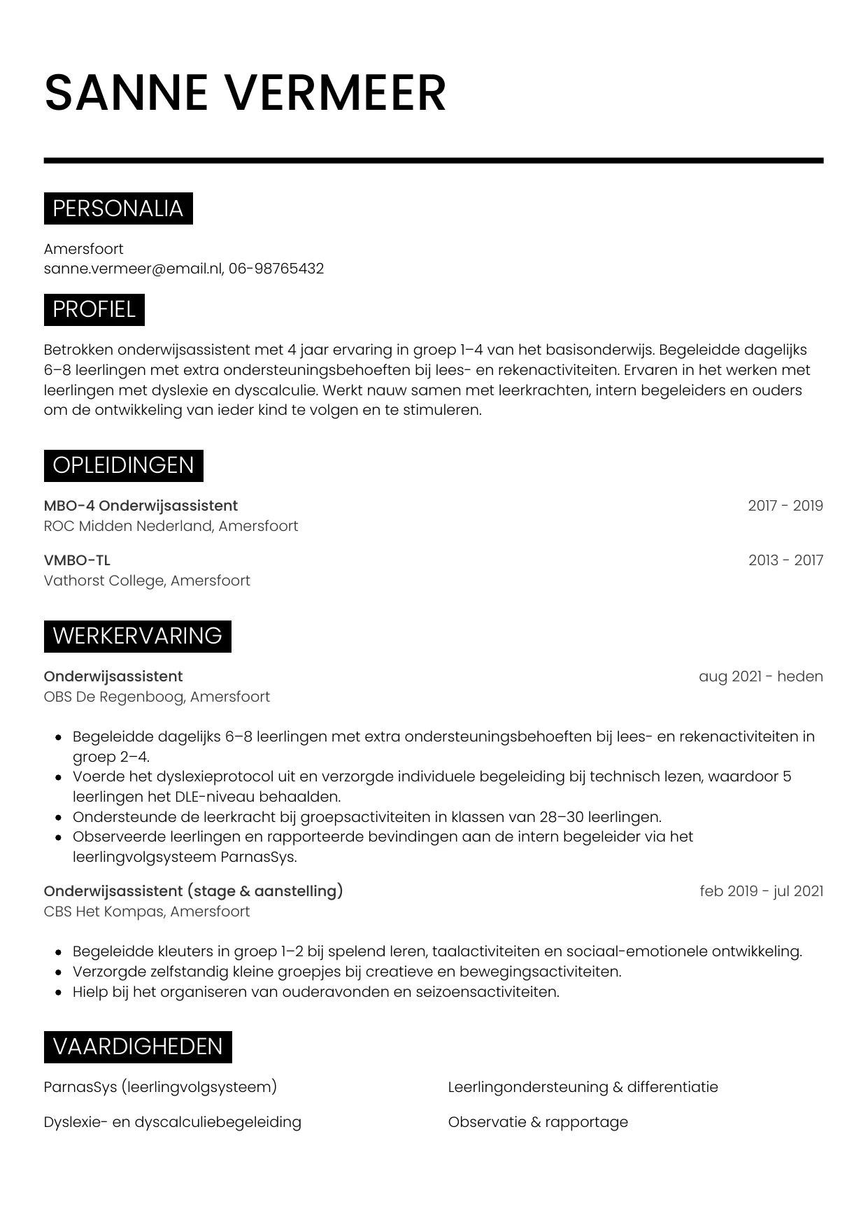 CV Metro voor onderwijsassistent
