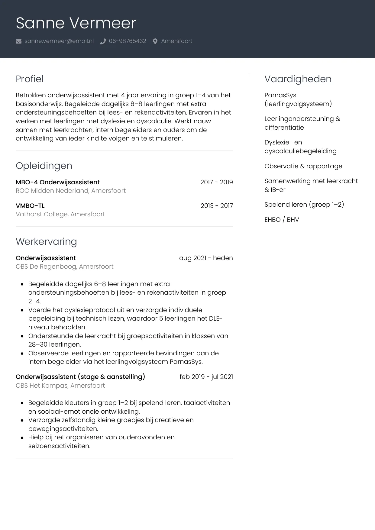 CV Professioneel voor onderwijsassistent