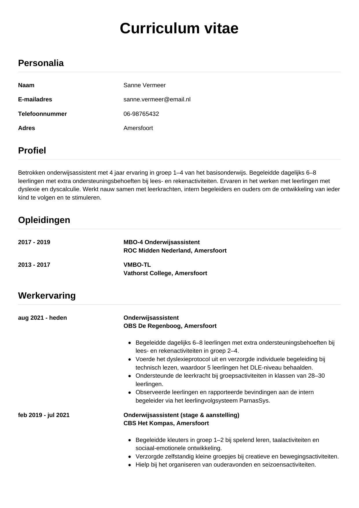 CV Simpel voor onderwijsassistent