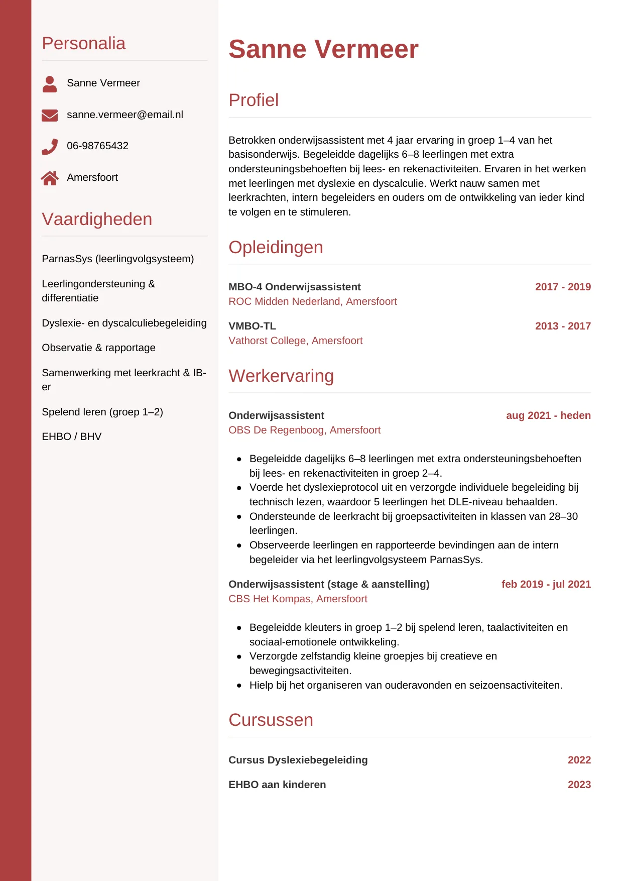 CV Verticaal voor onderwijsassistent