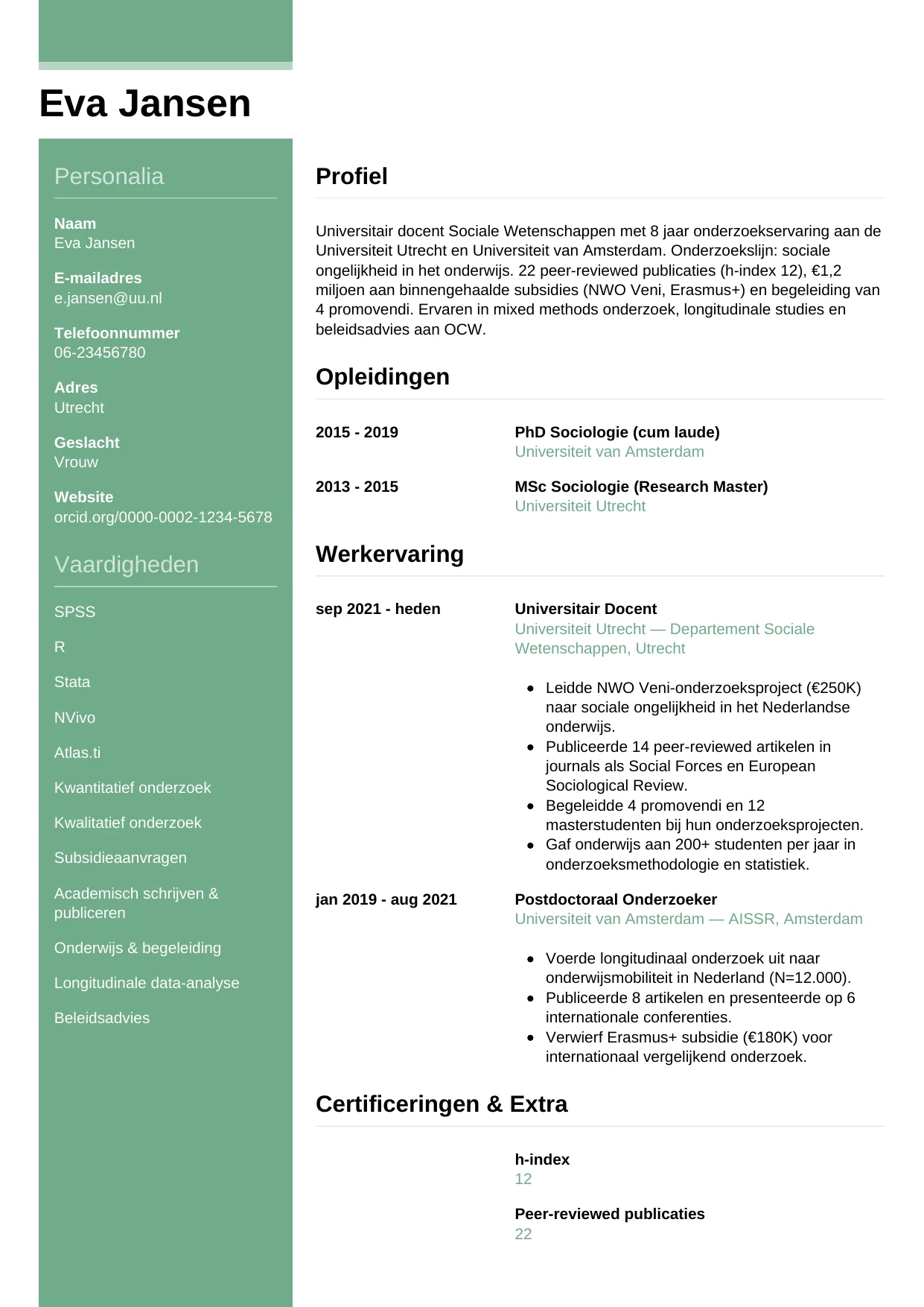 CV Casual voor onderzoeker