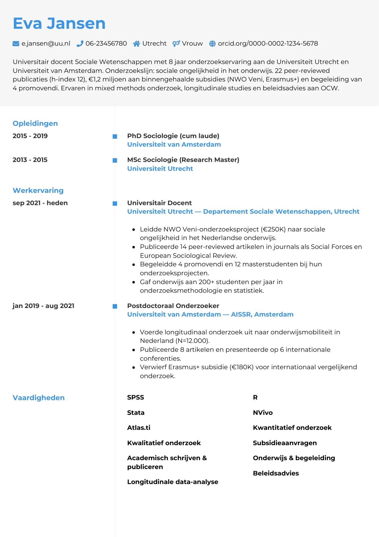 CV Chrono voor onderzoeker