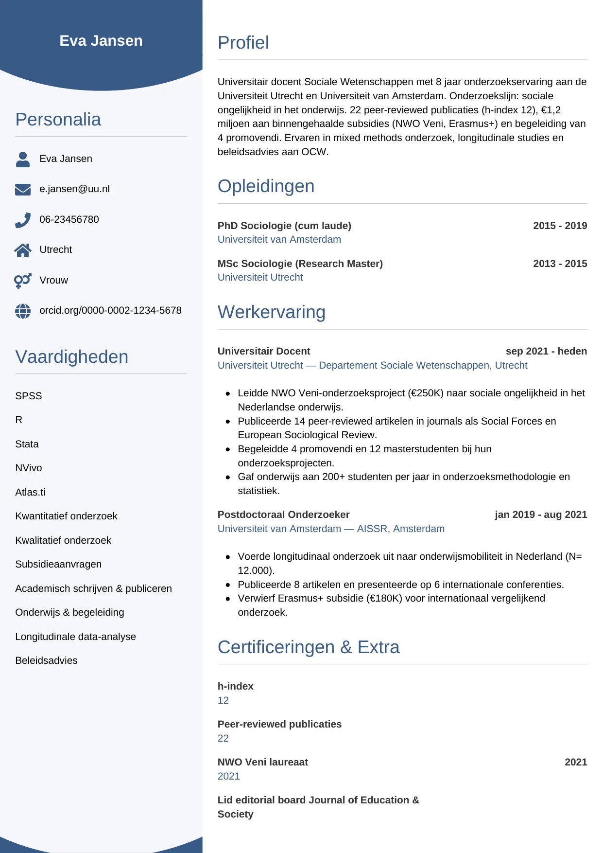 CV Circulair voor onderzoeker