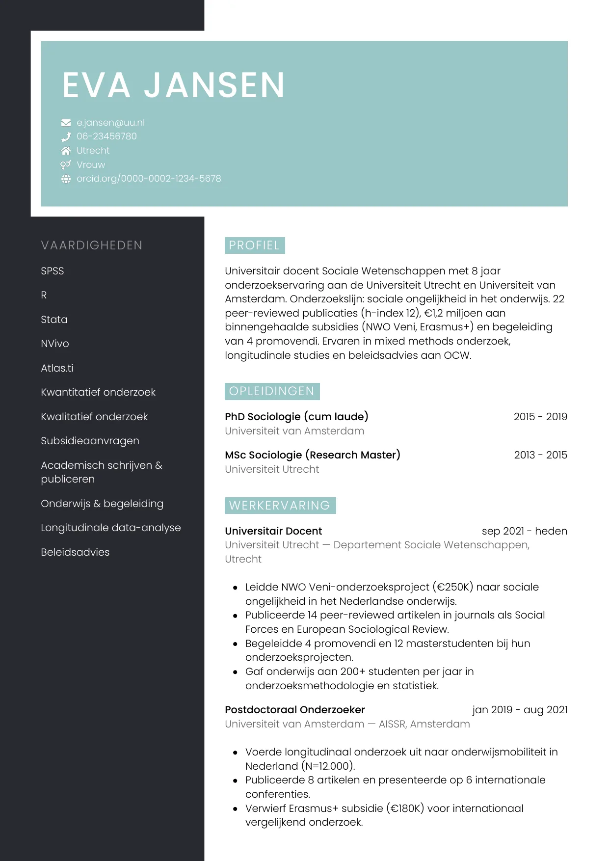CV Elegant voor onderzoeker