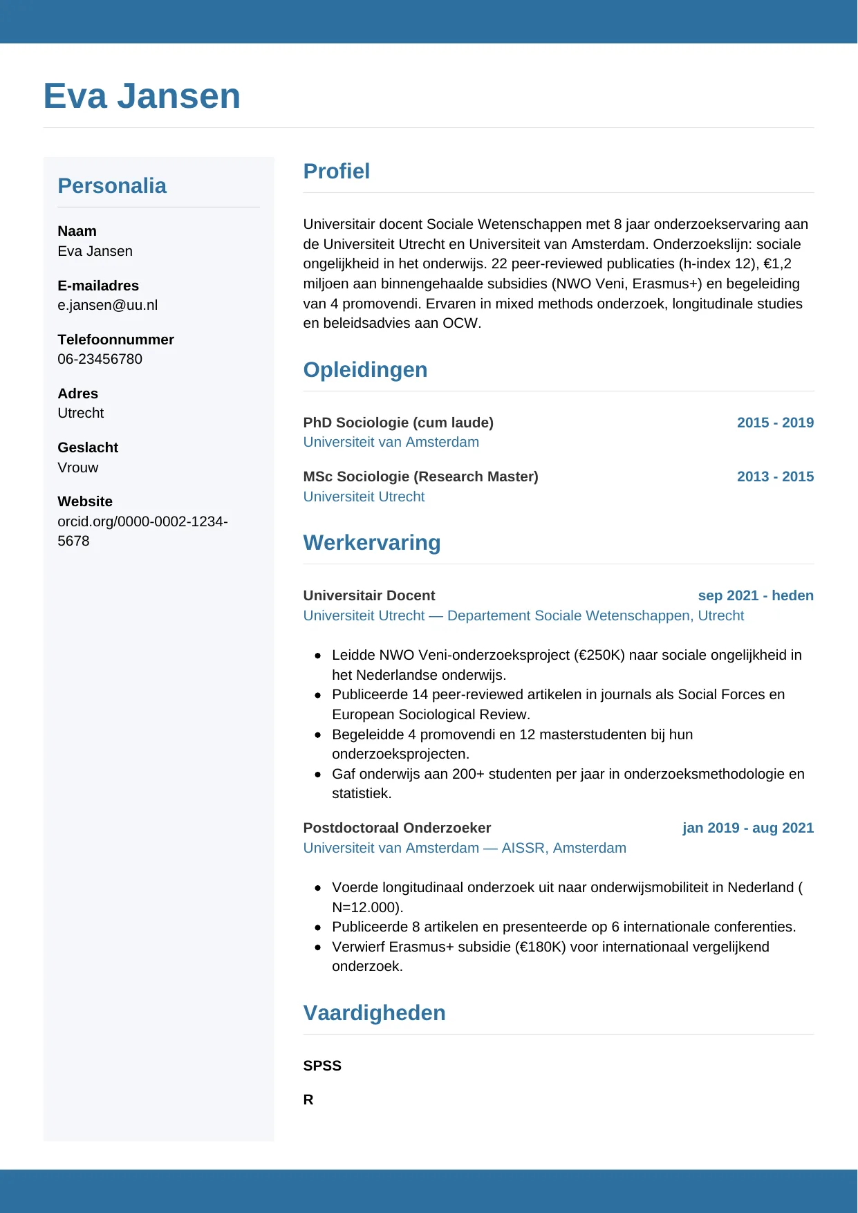 CV Horizontaal voor onderzoeker