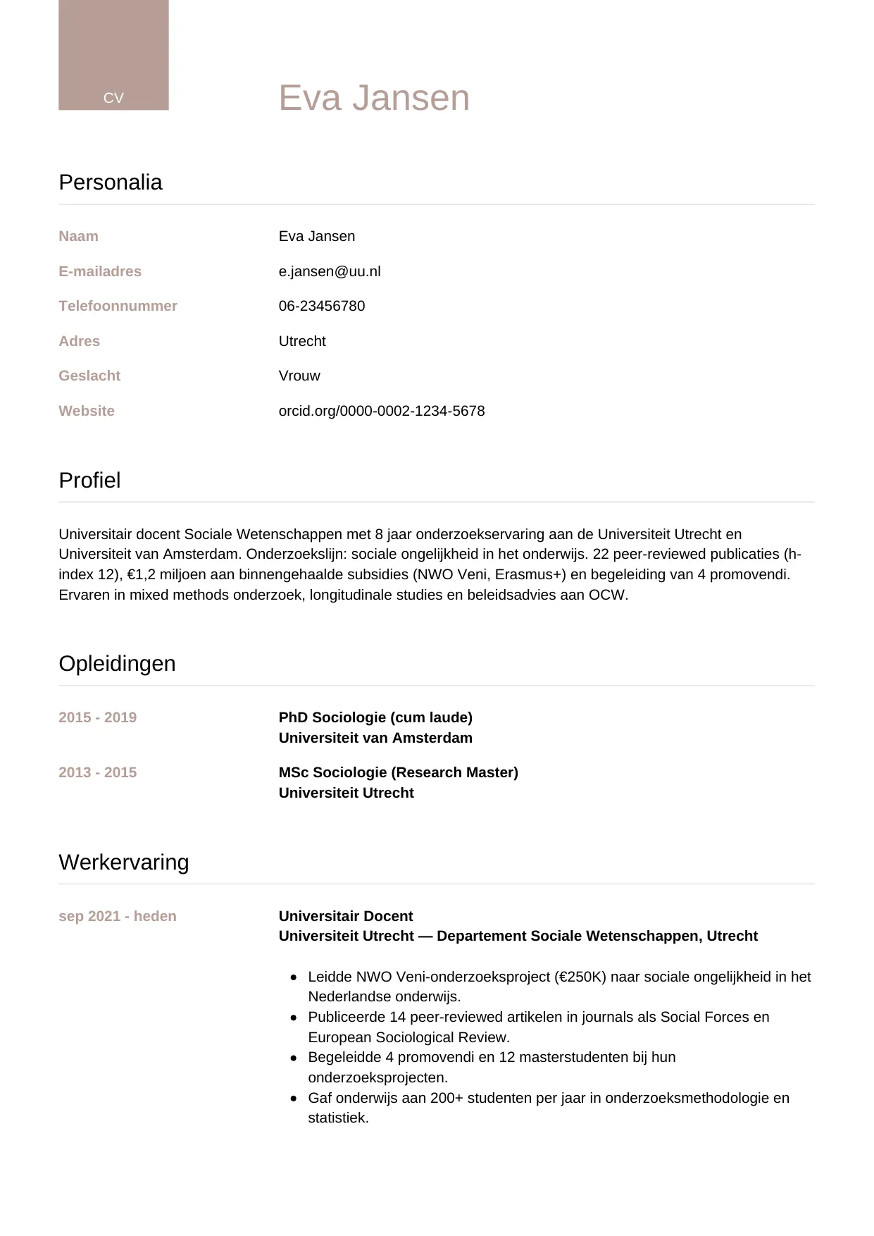 CV Luxe voor onderzoeker