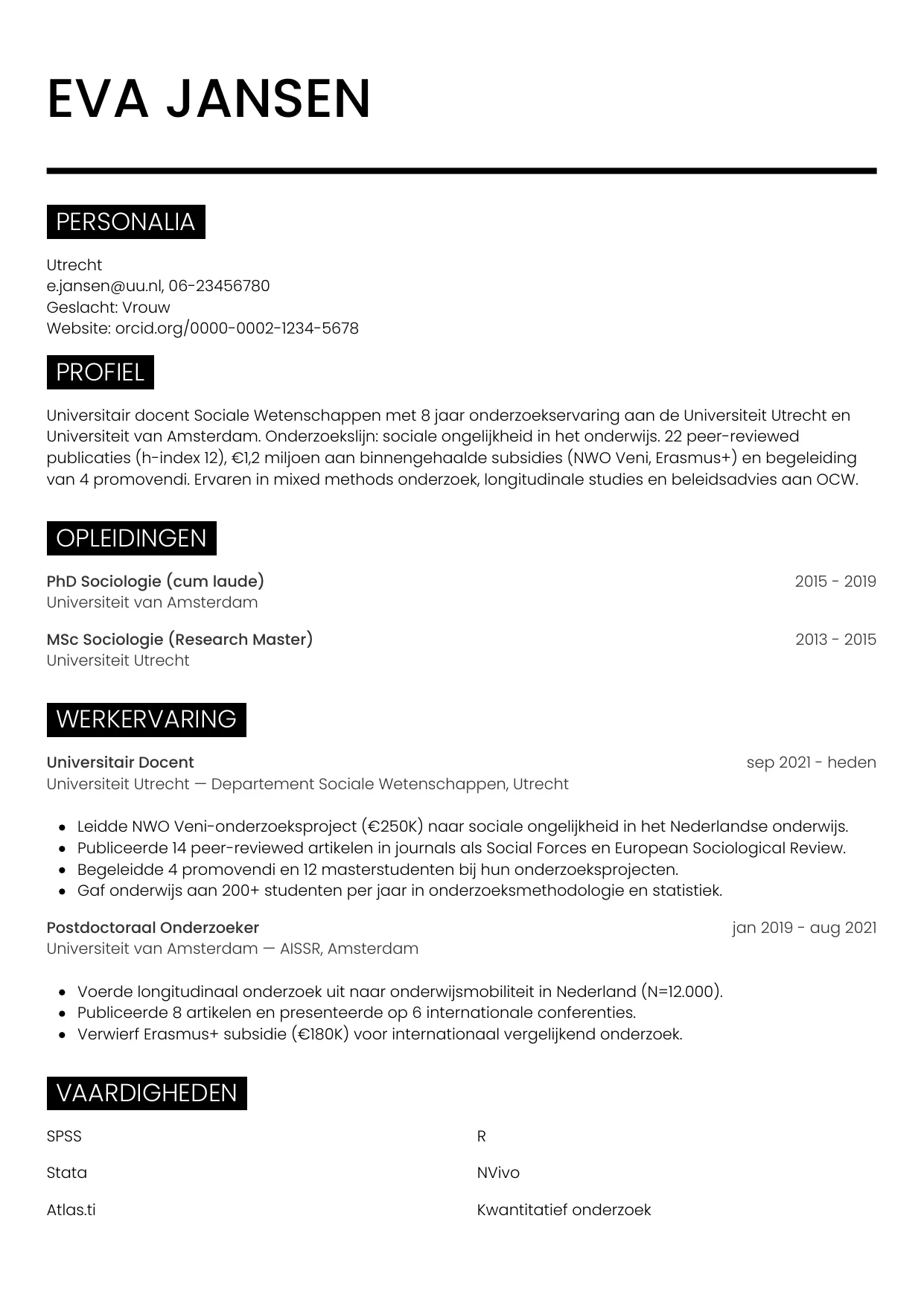 CV Metro voor onderzoeker