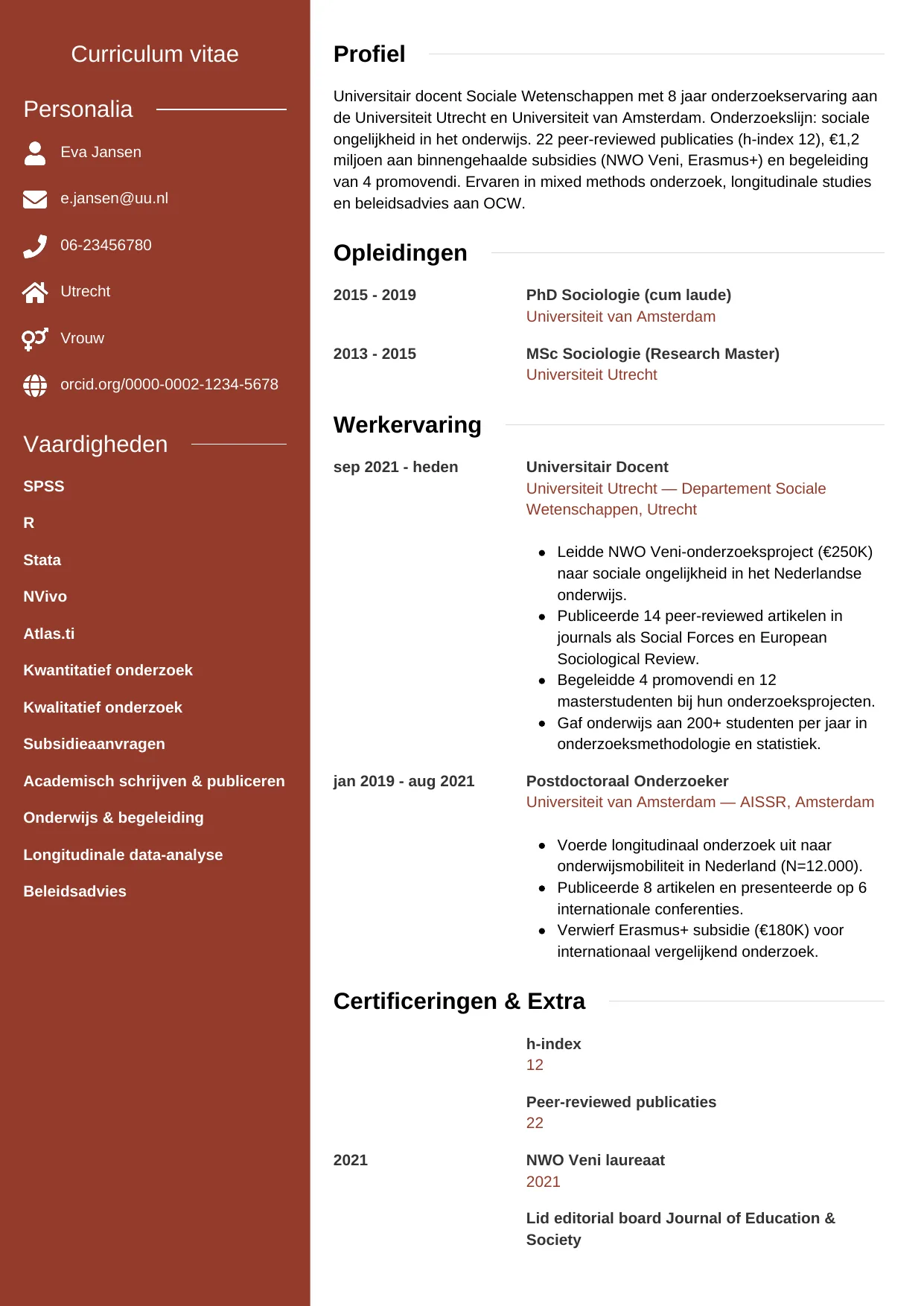 CV Modern voor onderzoeker