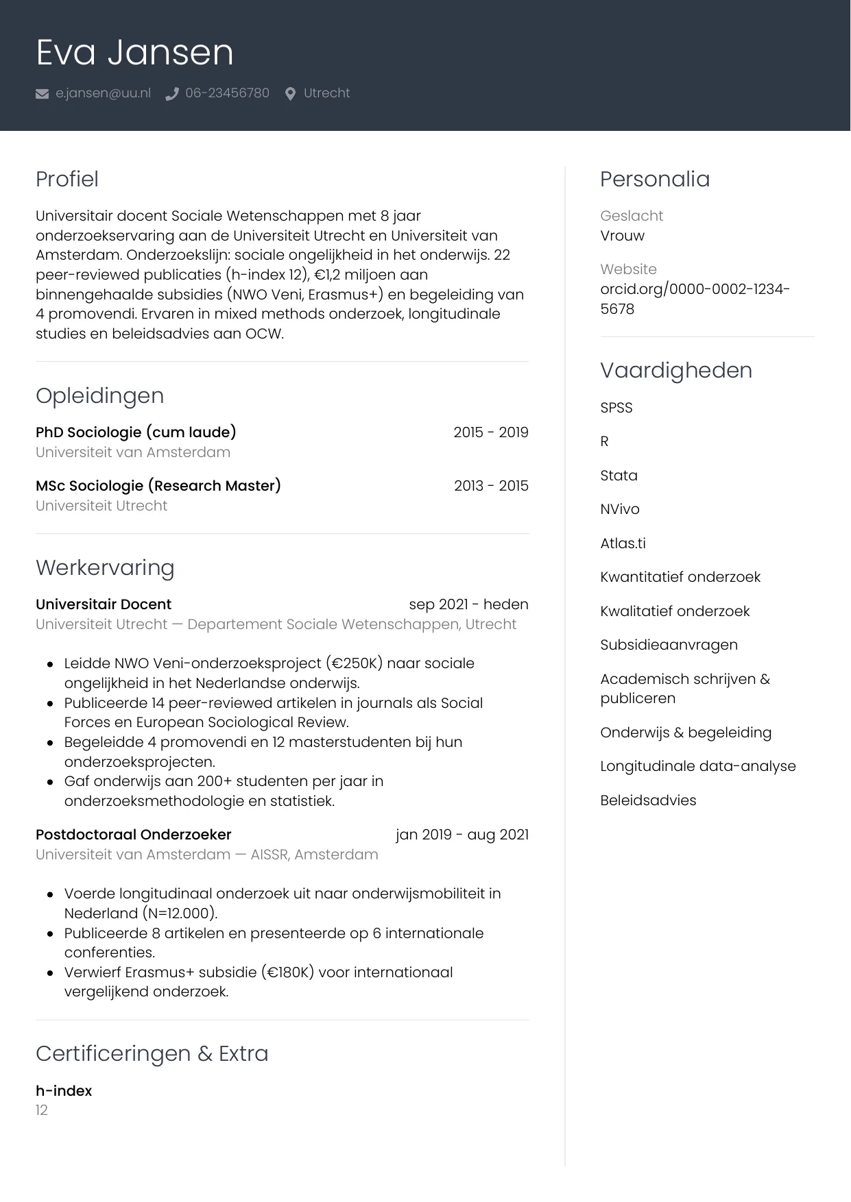 CV Professioneel voor onderzoeker