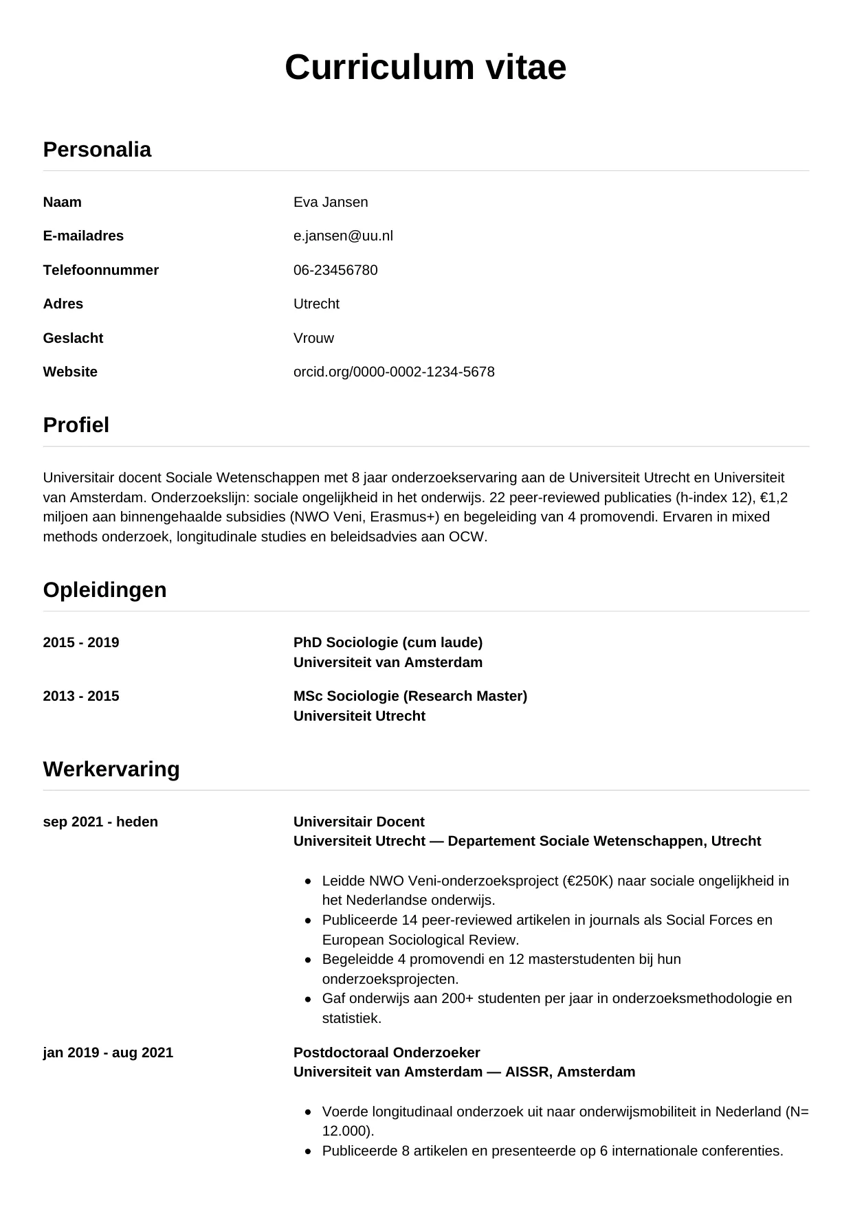 CV Simpel voor onderzoeker