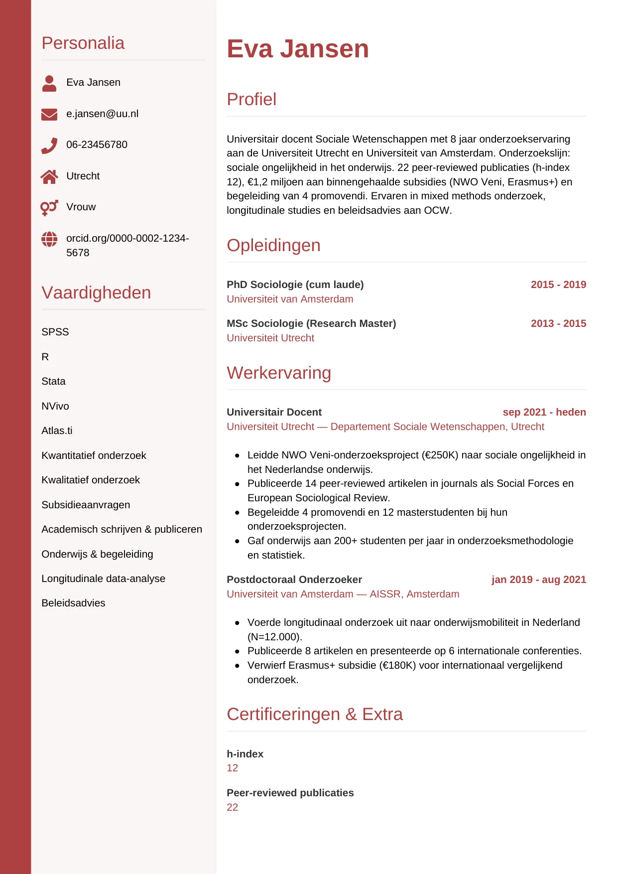 CV Verticaal voor onderzoeker