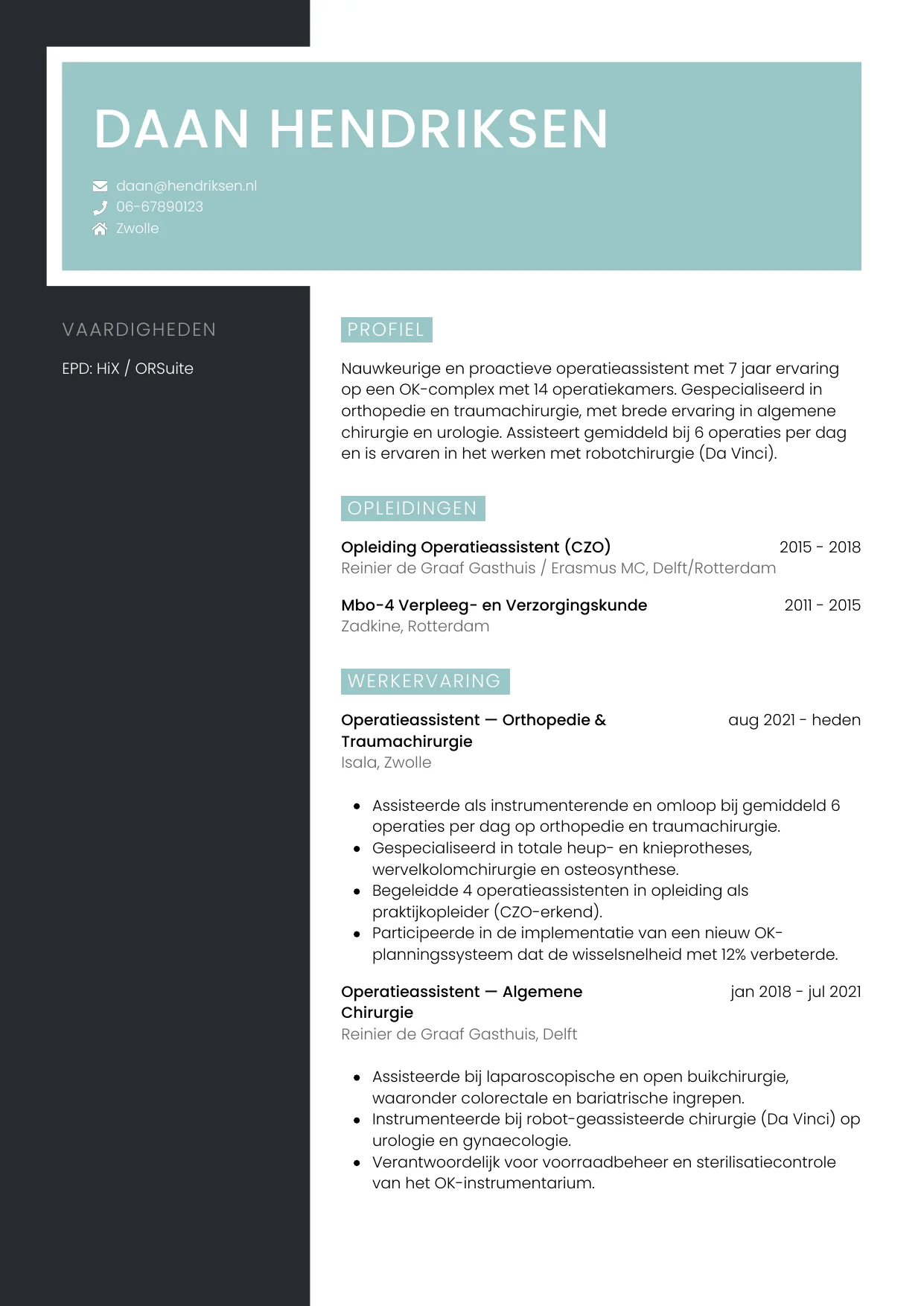 CV Elegant voor operatieassistent