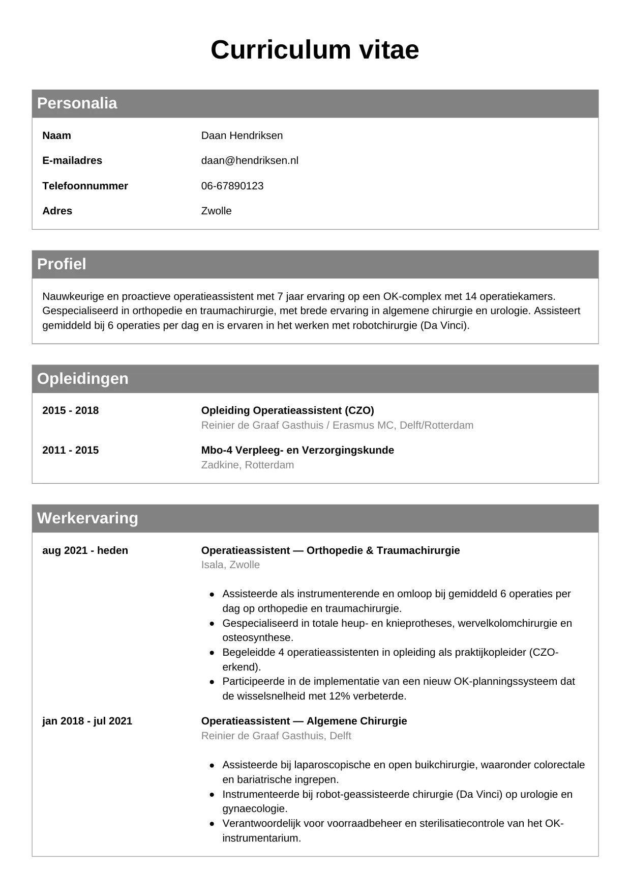 CV Klassiek voor operatieassistent