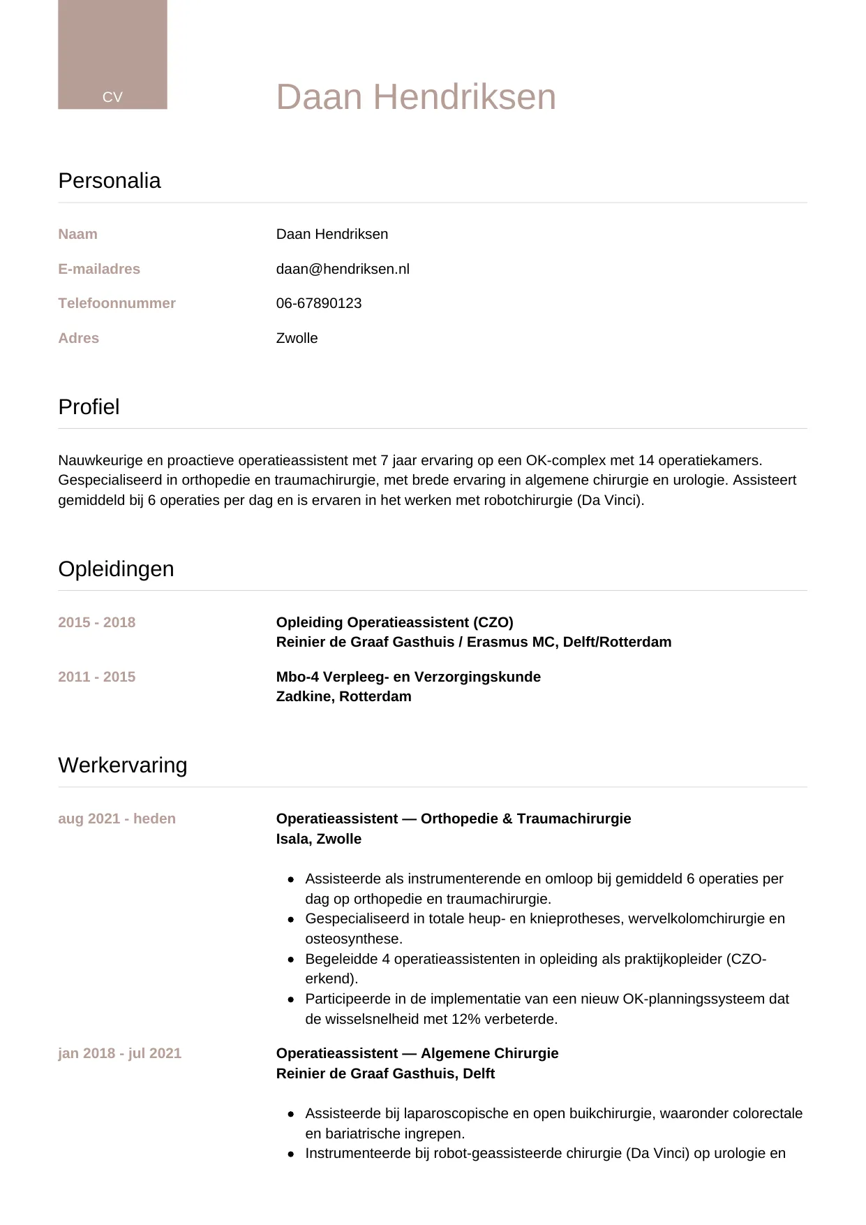 CV Luxe voor operatieassistent