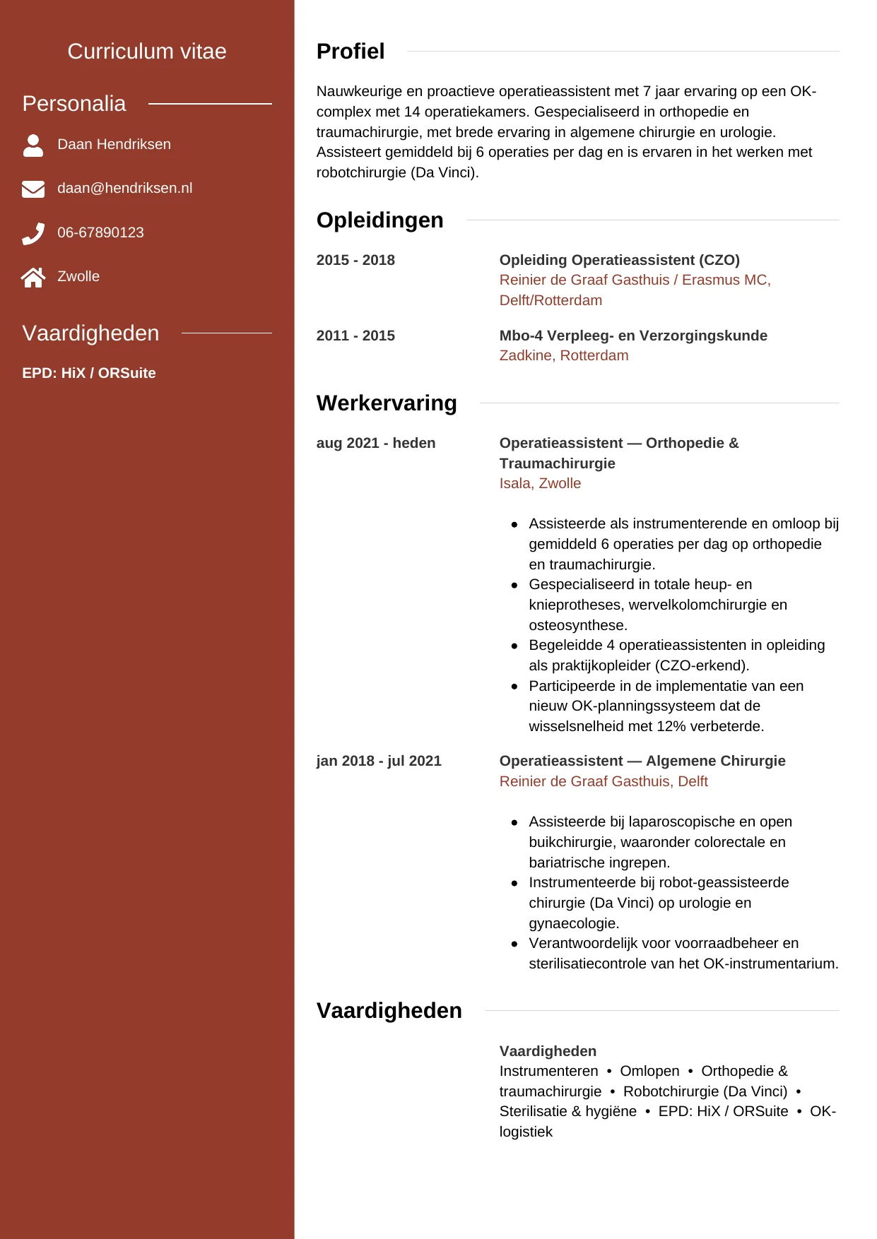 CV Modern voor operatieassistent