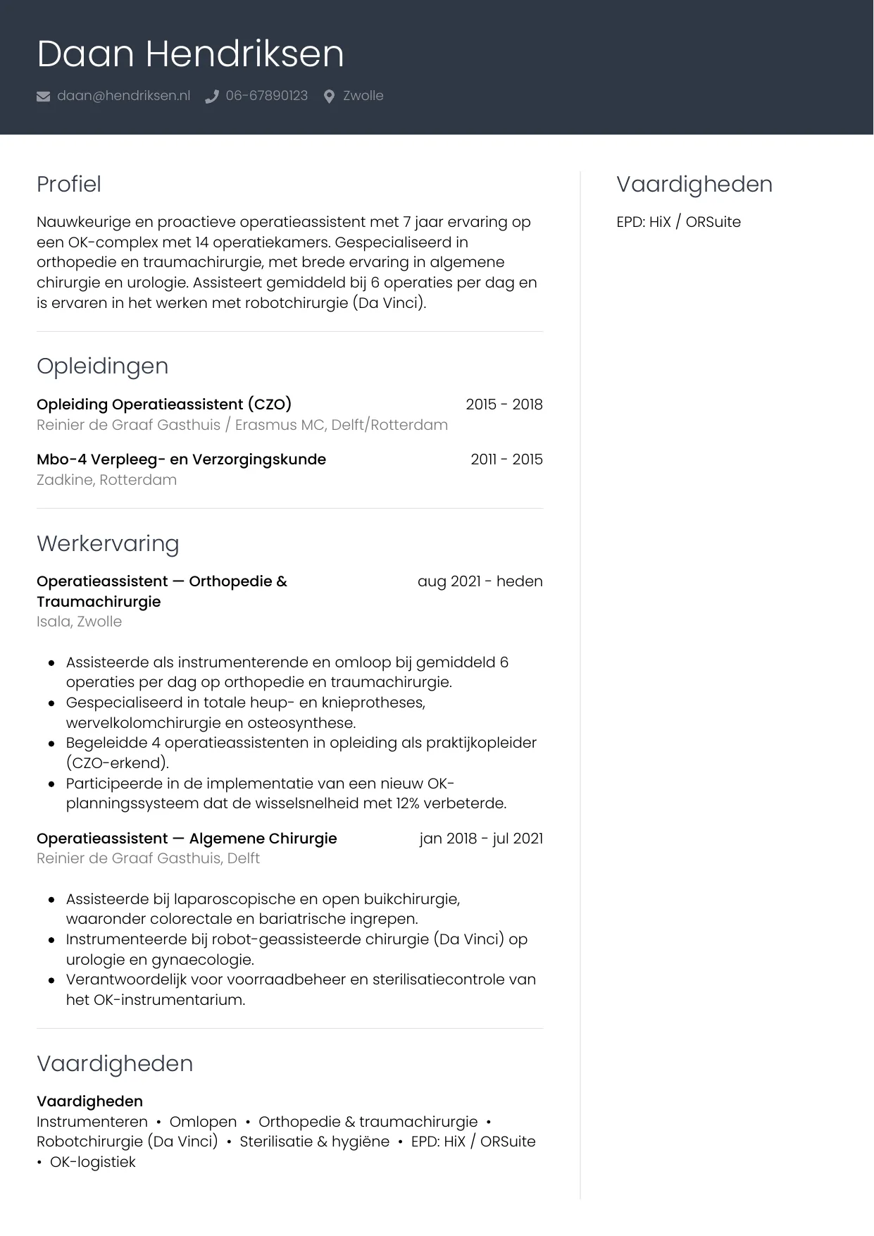CV Professioneel voor operatieassistent