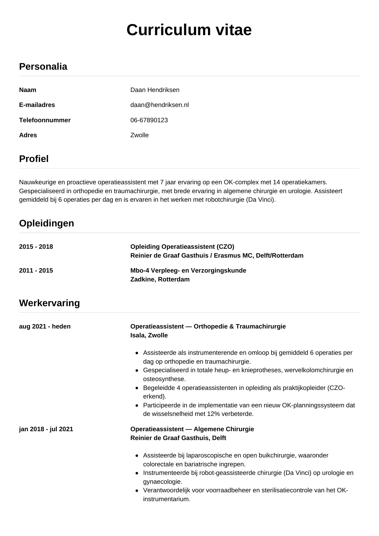 CV Simpel voor operatieassistent