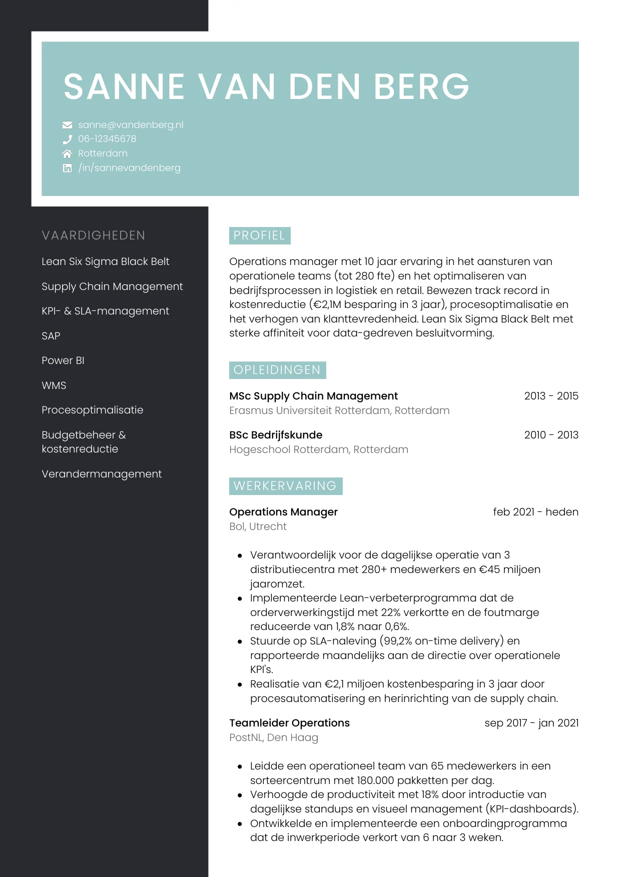 CV Elegant voor operations manager