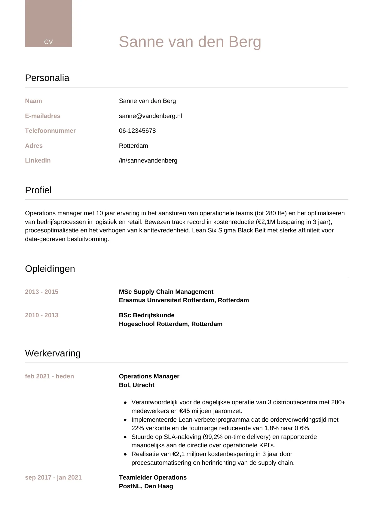 CV Luxe voor operations manager