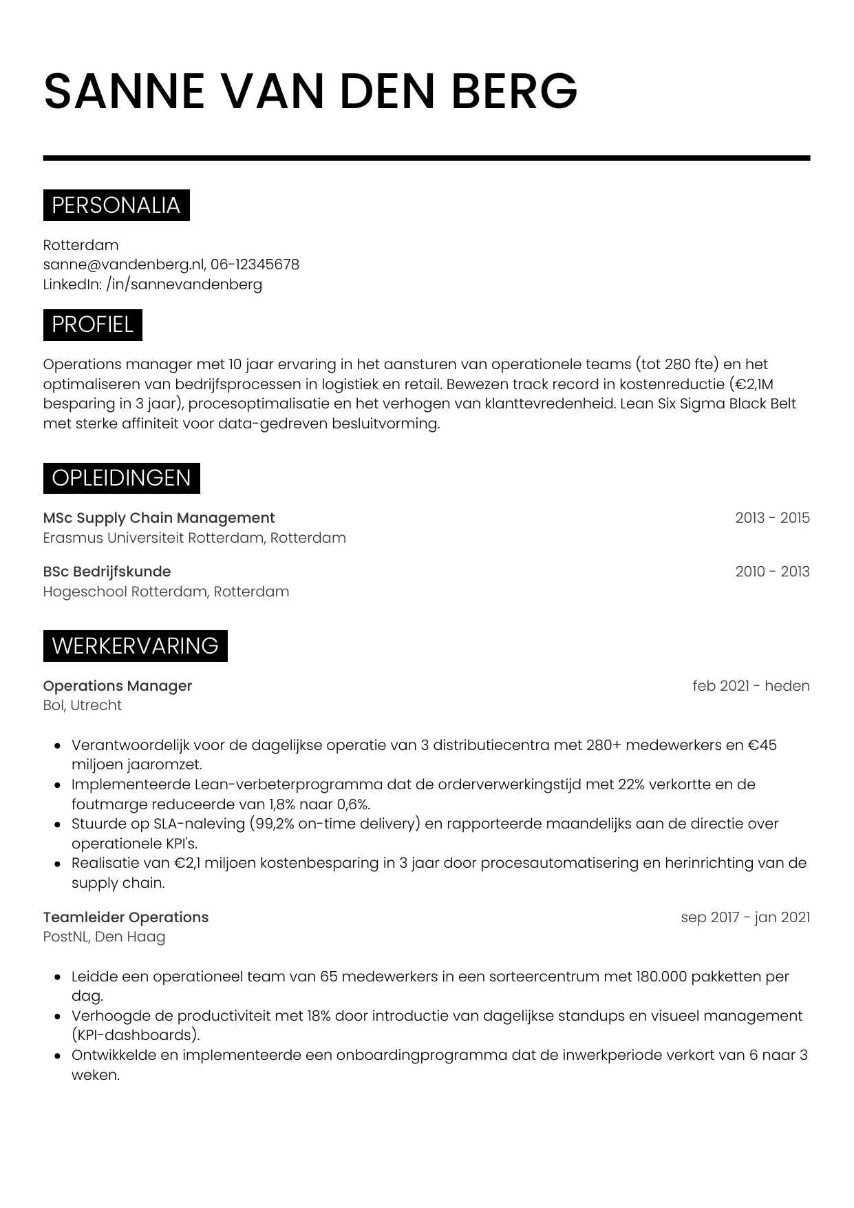 CV Metro voor operations manager