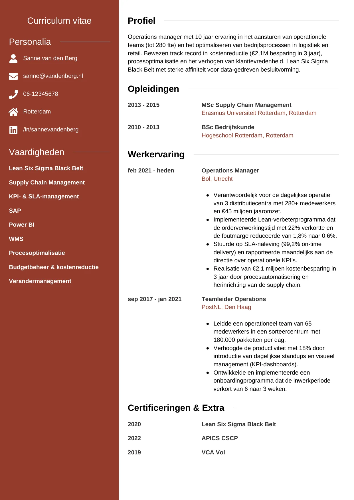 CV Modern voor operations manager