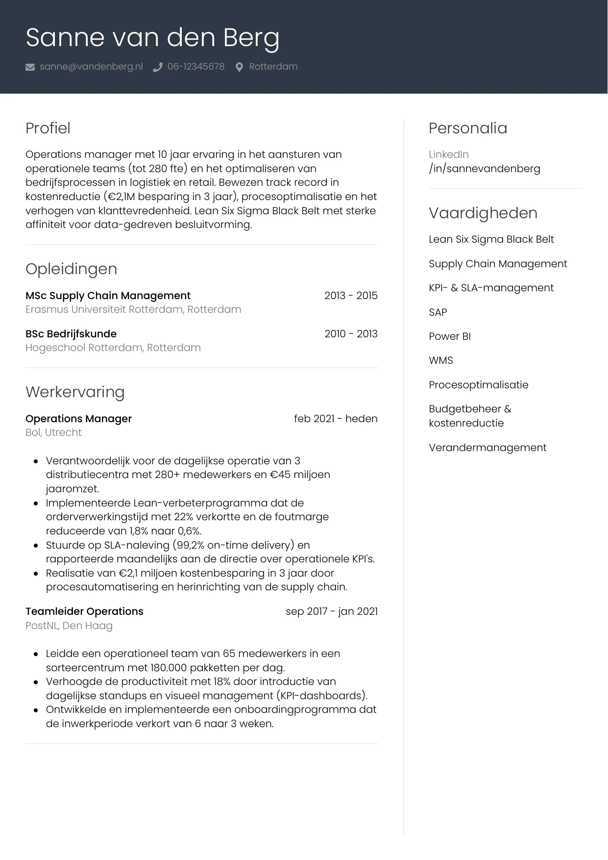 CV Professioneel voor operations manager