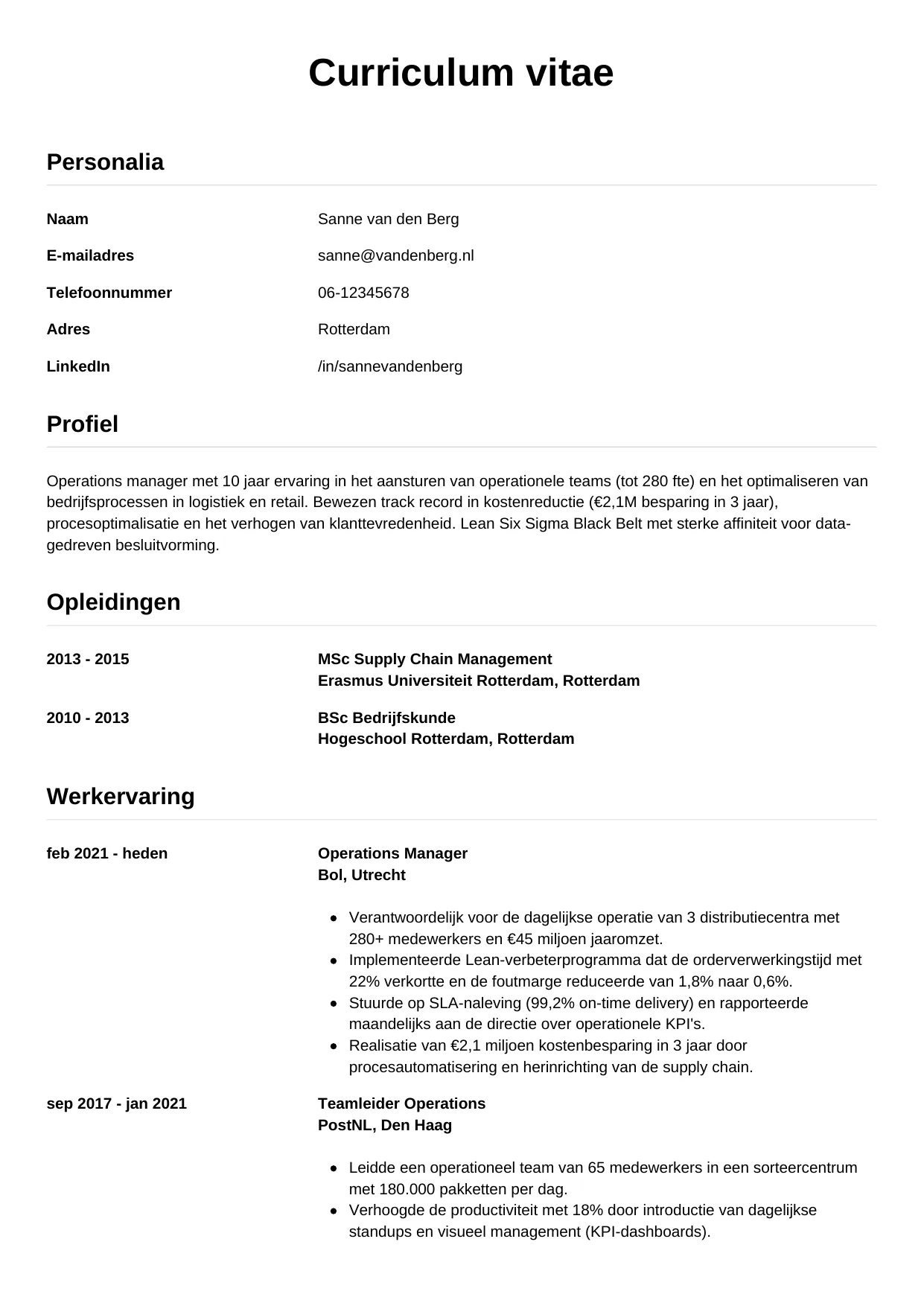 CV Simpel voor operations manager