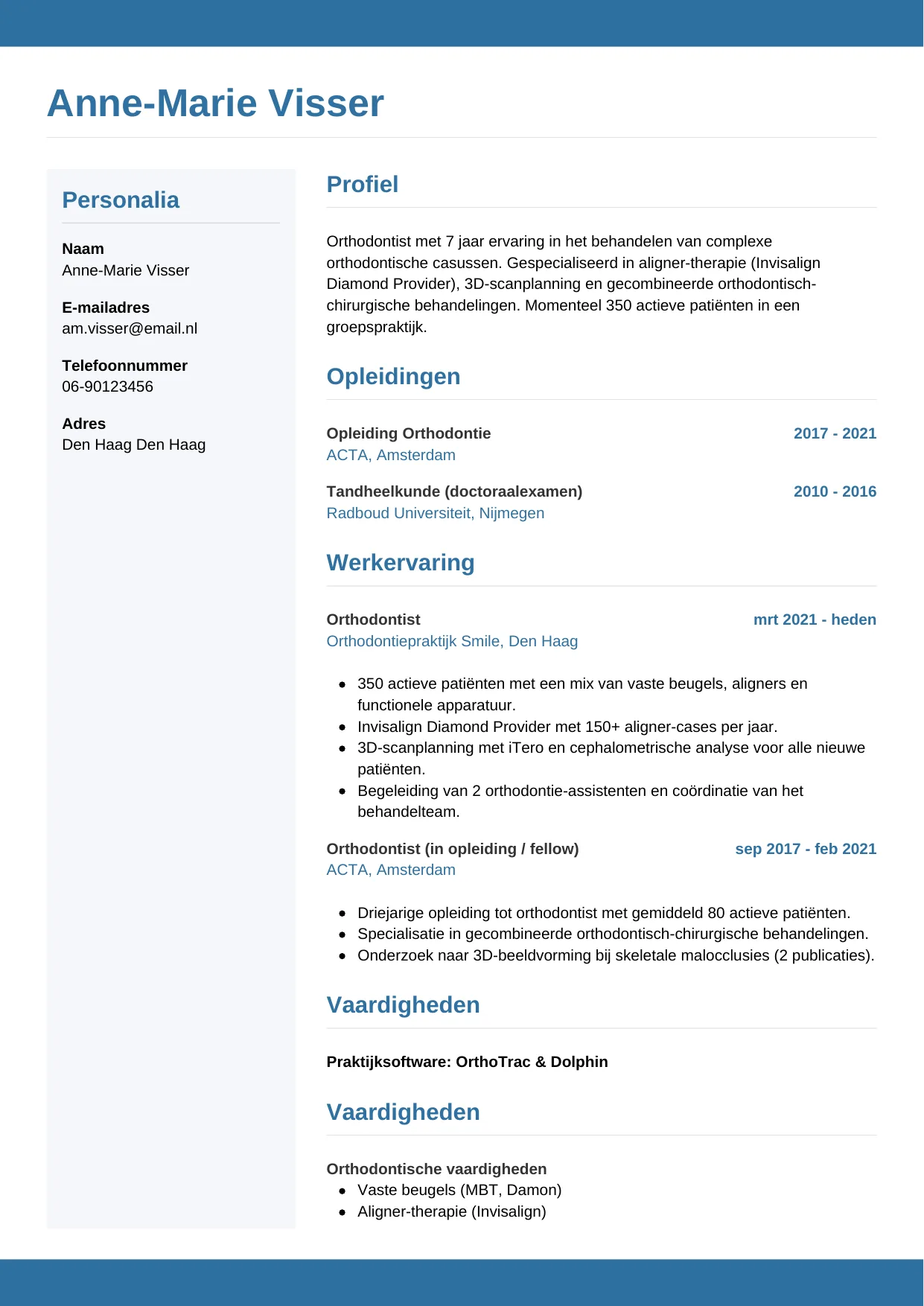 CV Horizontaal voor orthodontist