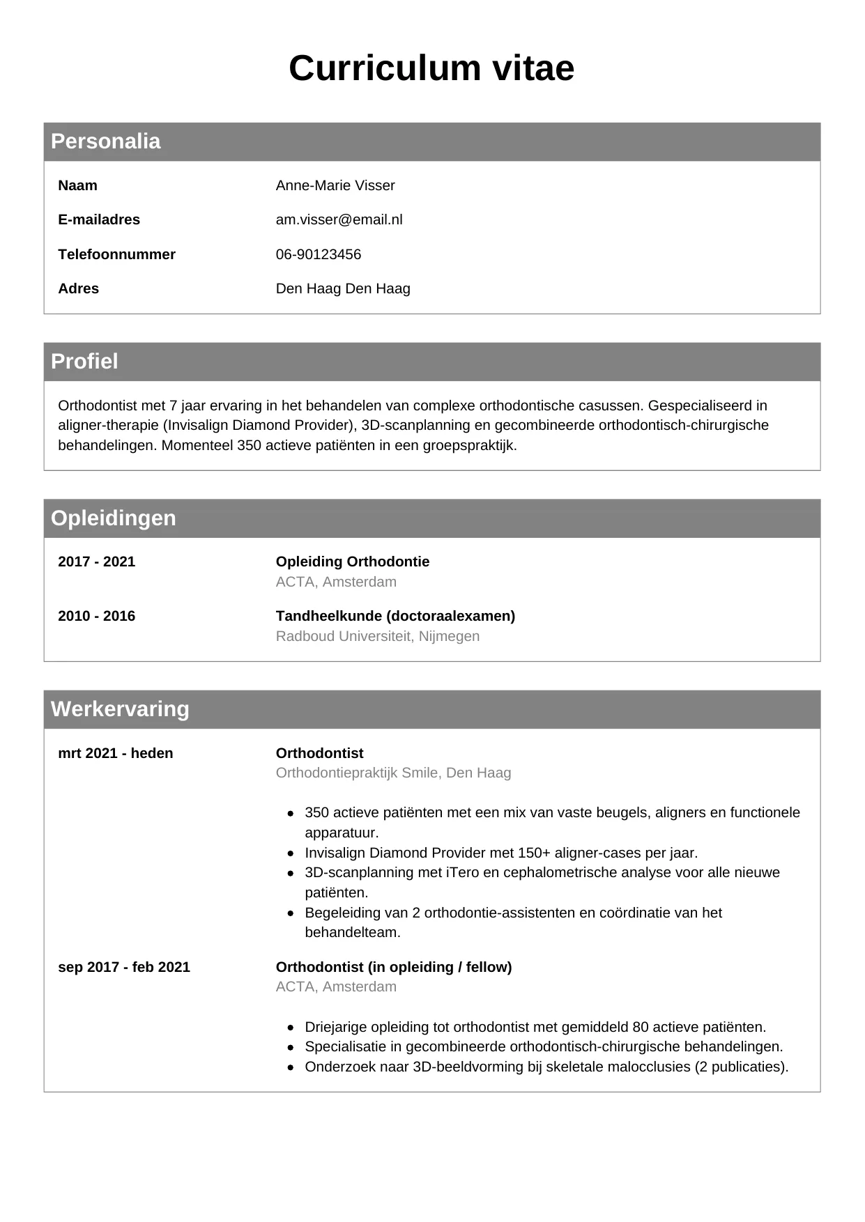CV Klassiek voor orthodontist