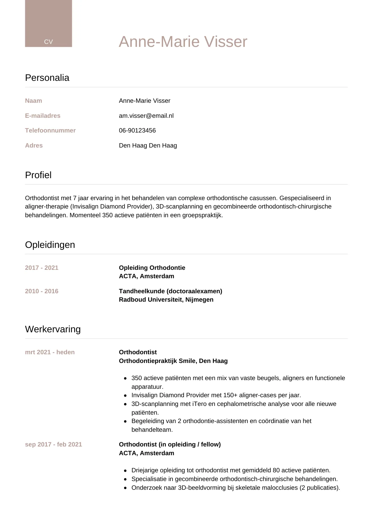 CV Luxe voor orthodontist