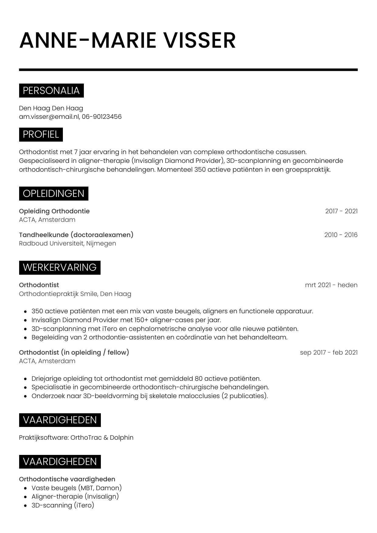 CV Metro voor orthodontist