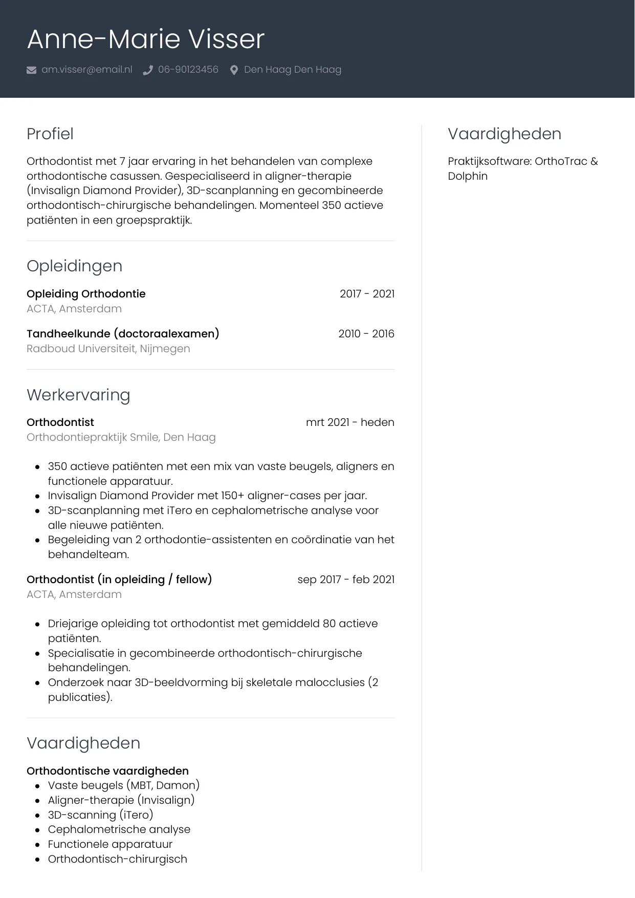 CV Professioneel voor orthodontist