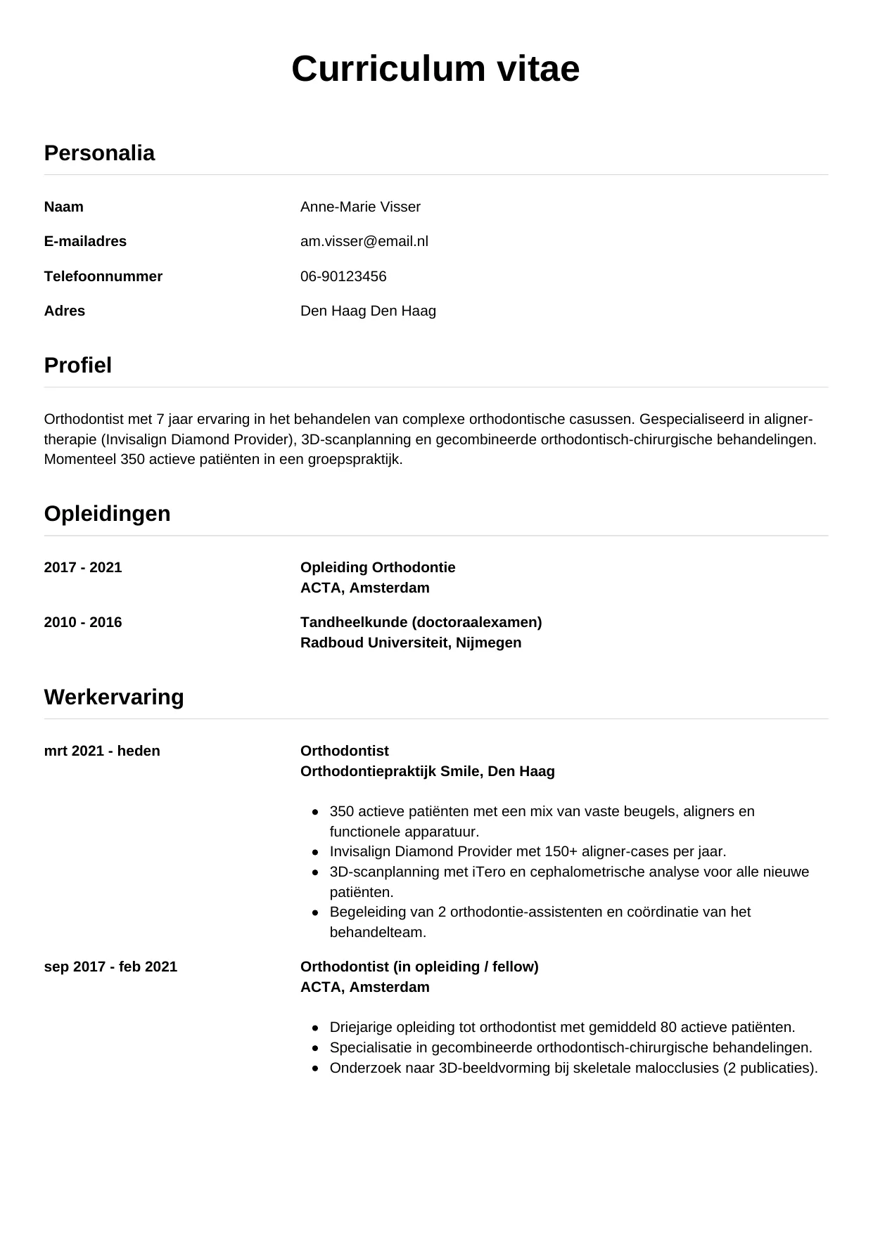 CV Simpel voor orthodontist
