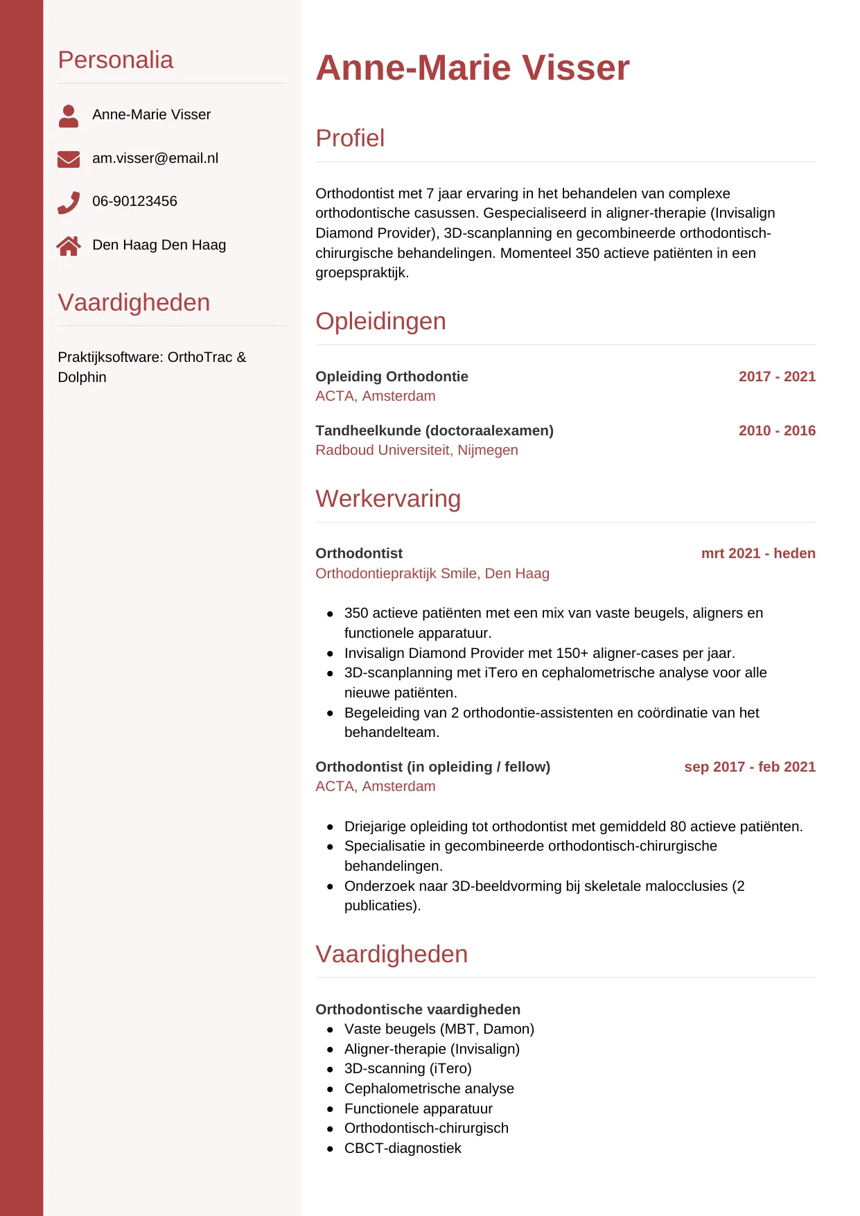 CV Verticaal voor orthodontist