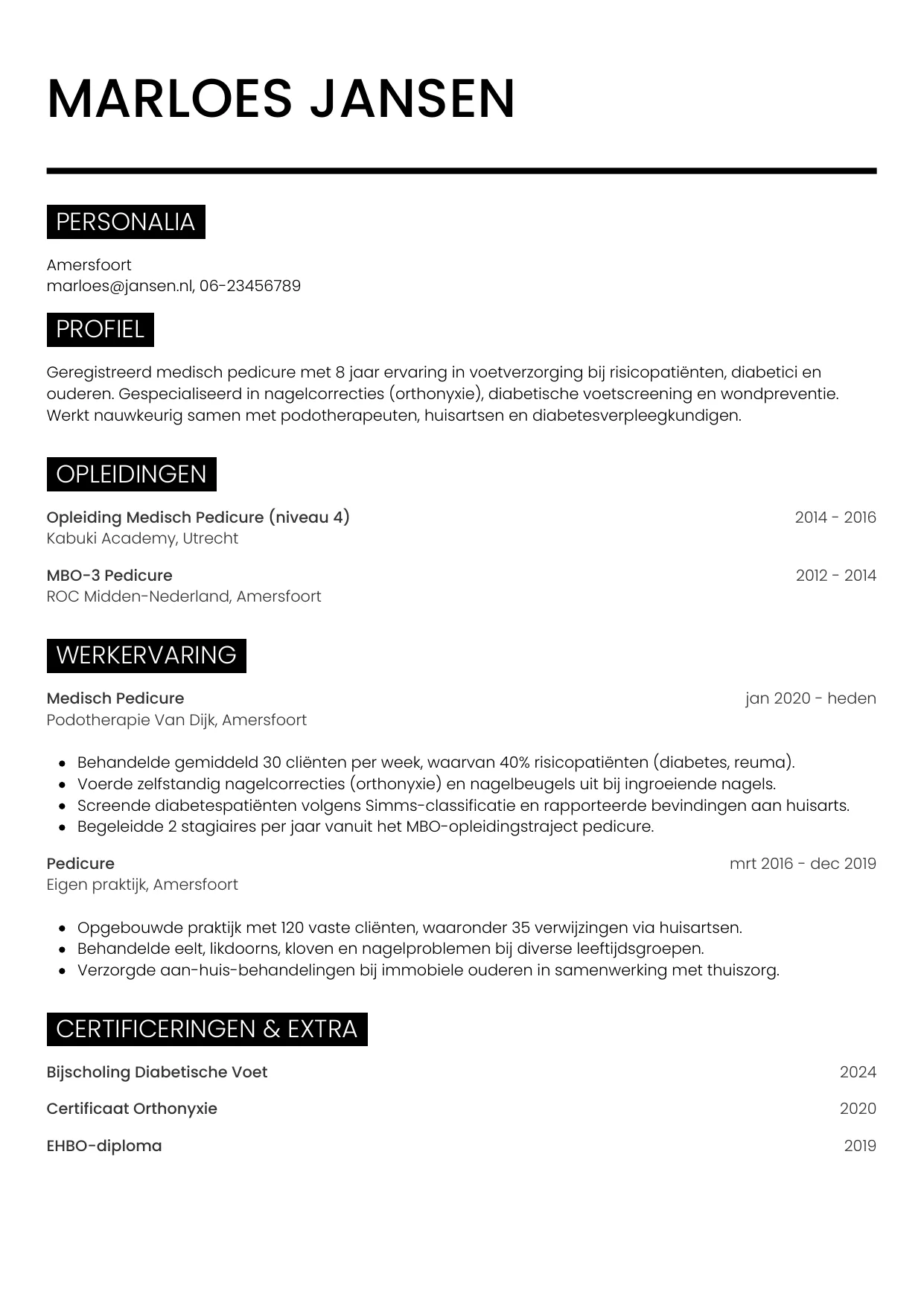 CV Metro voor pedicure