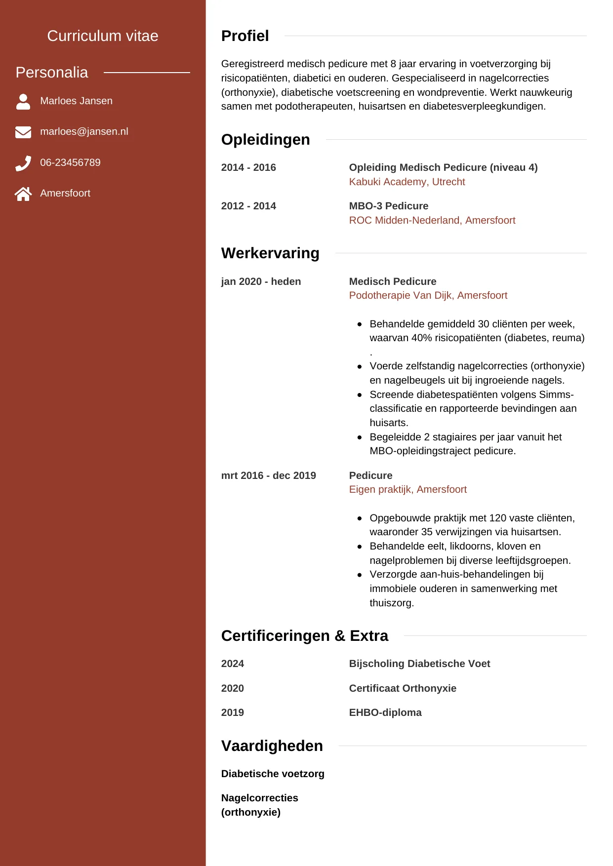 CV Modern voor pedicure