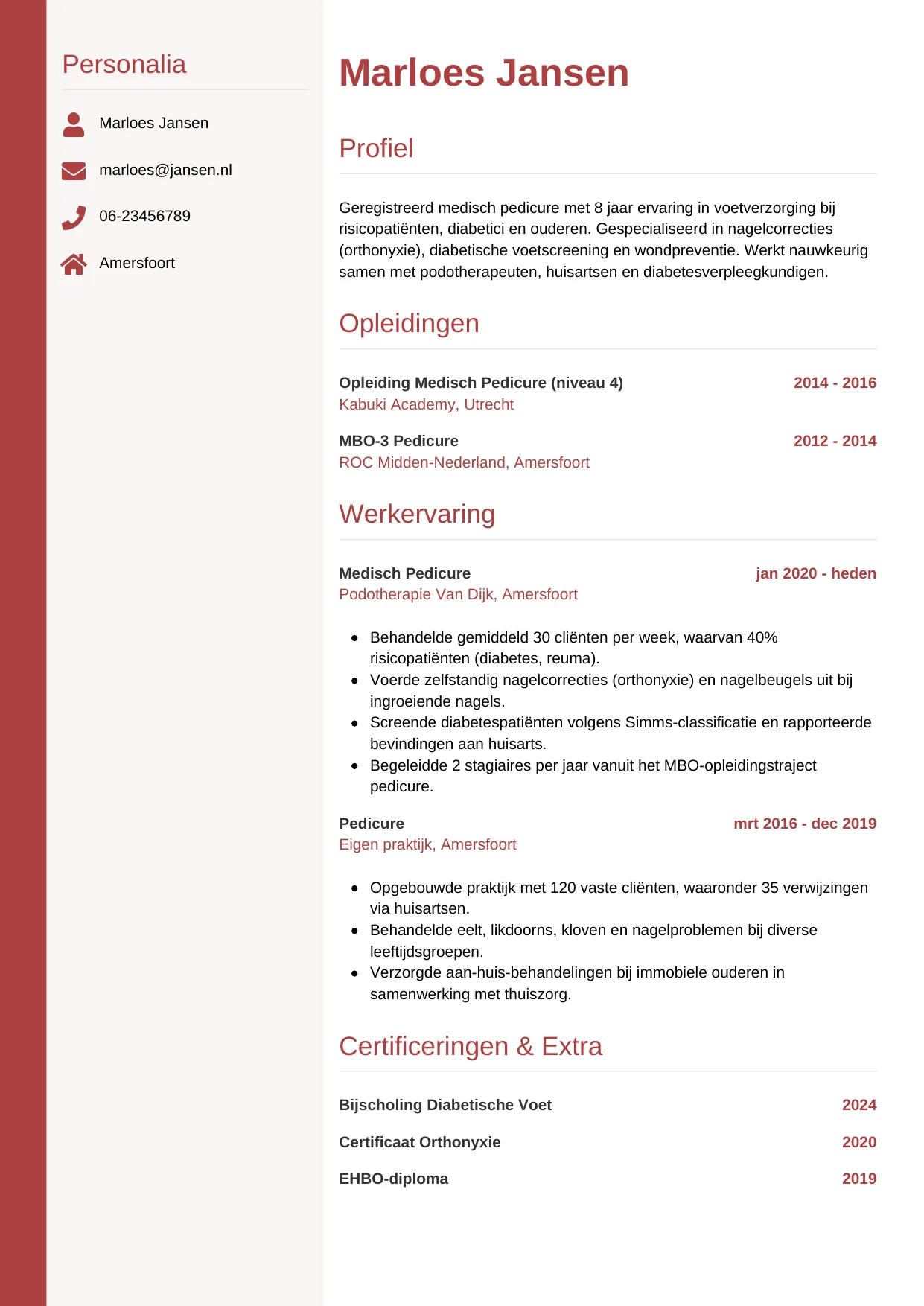 CV Verticaal voor pedicure