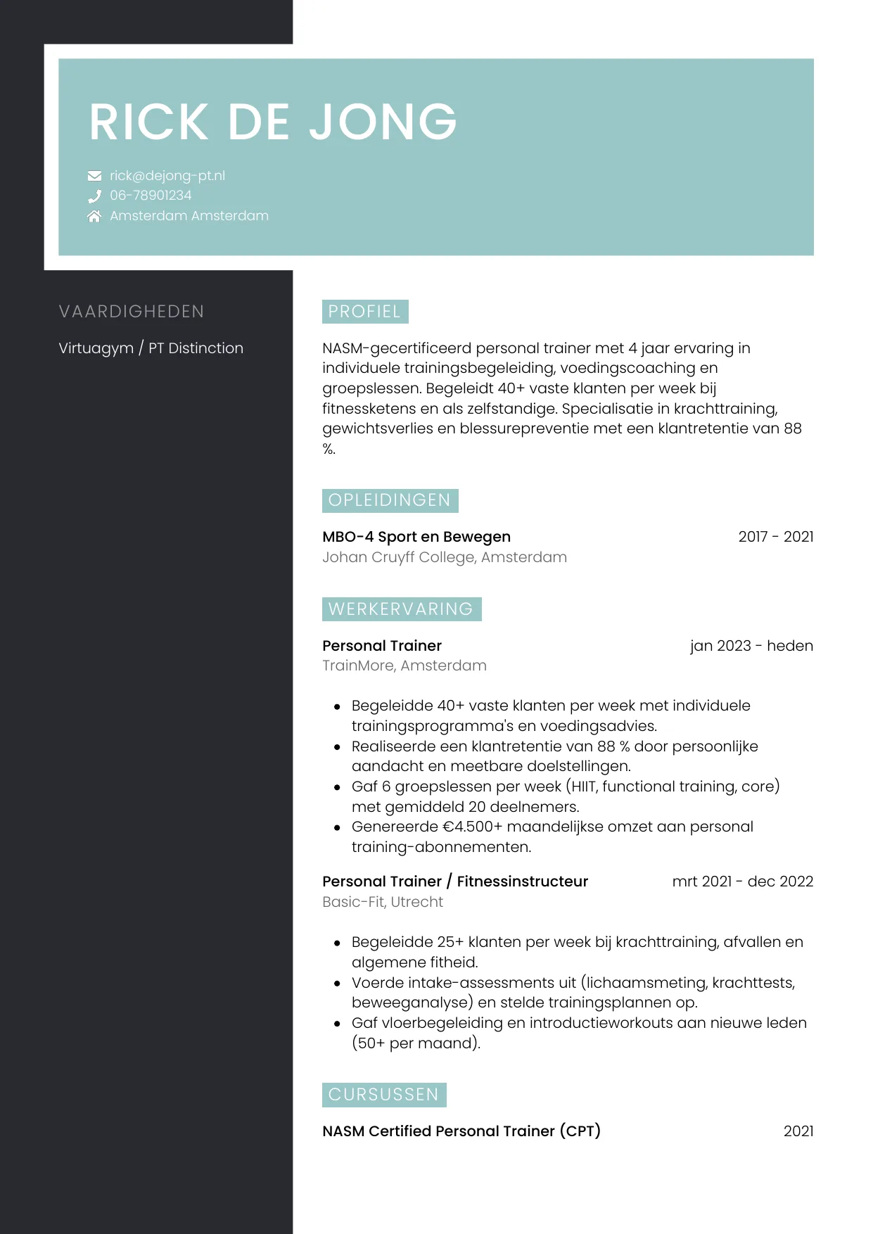 CV Elegant voor personal trainer