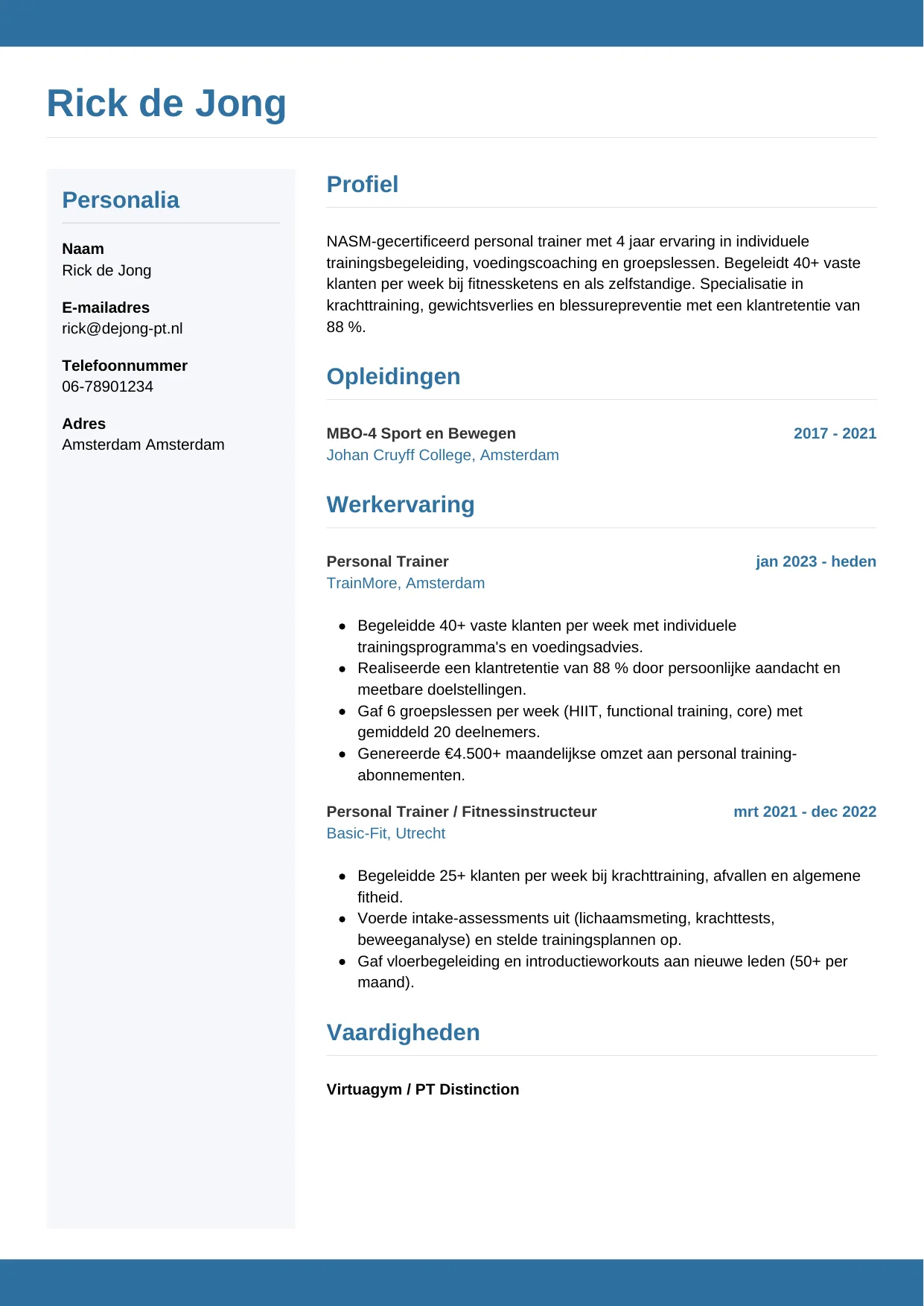 CV Horizontaal voor personal trainer
