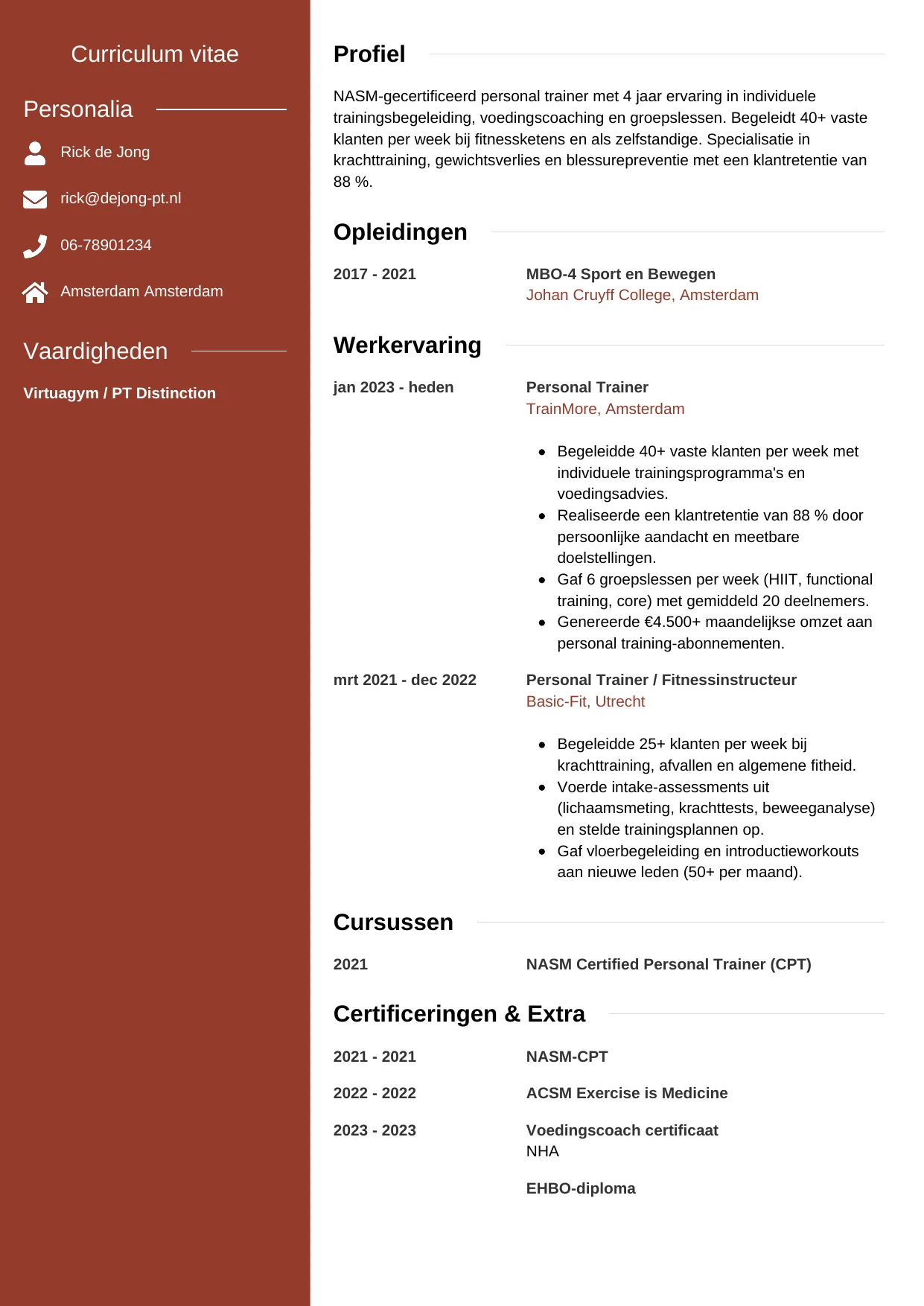 CV Modern voor personal trainer
