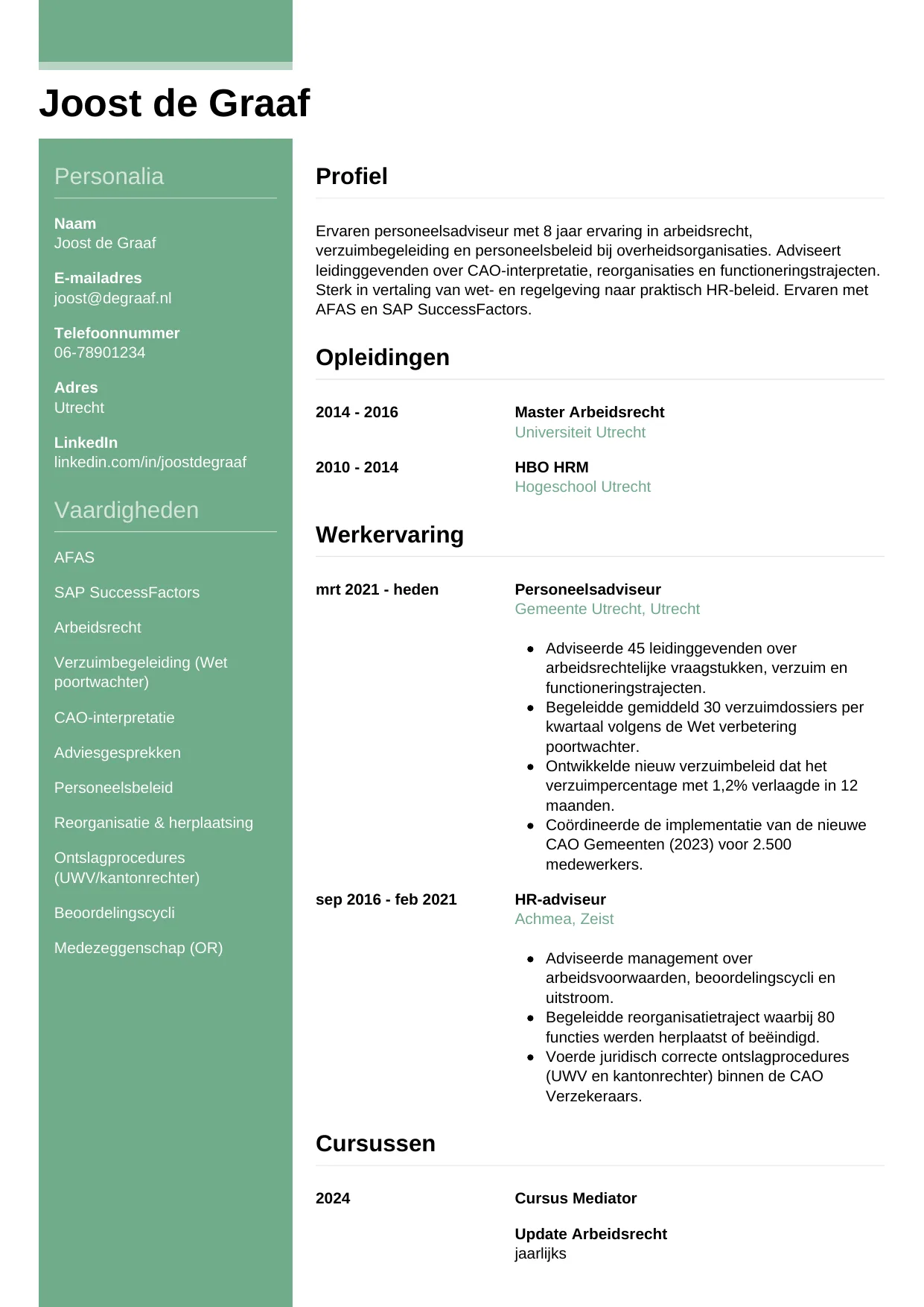 CV Casual voor personeelsadviseur