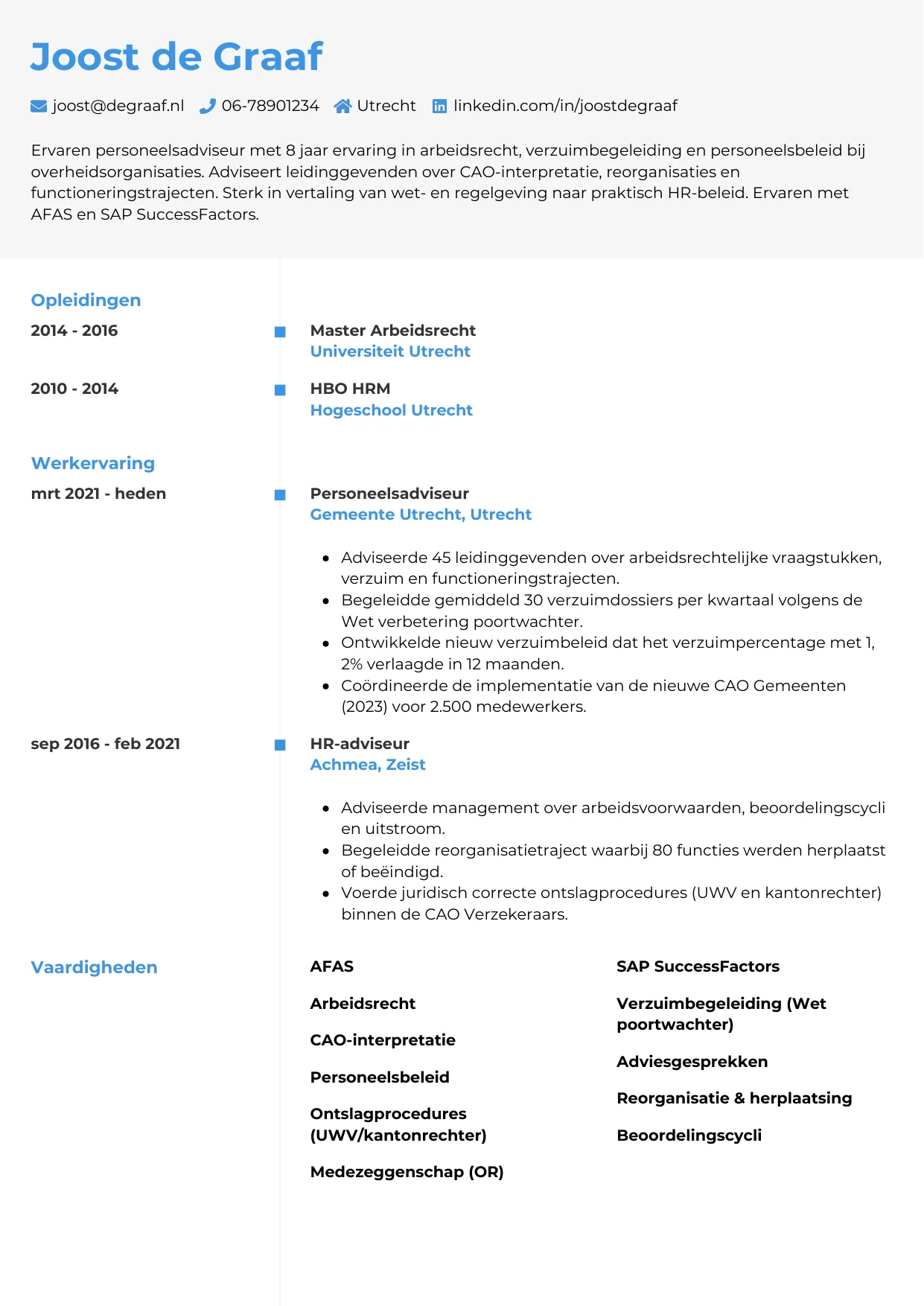 CV Chrono voor personeelsadviseur