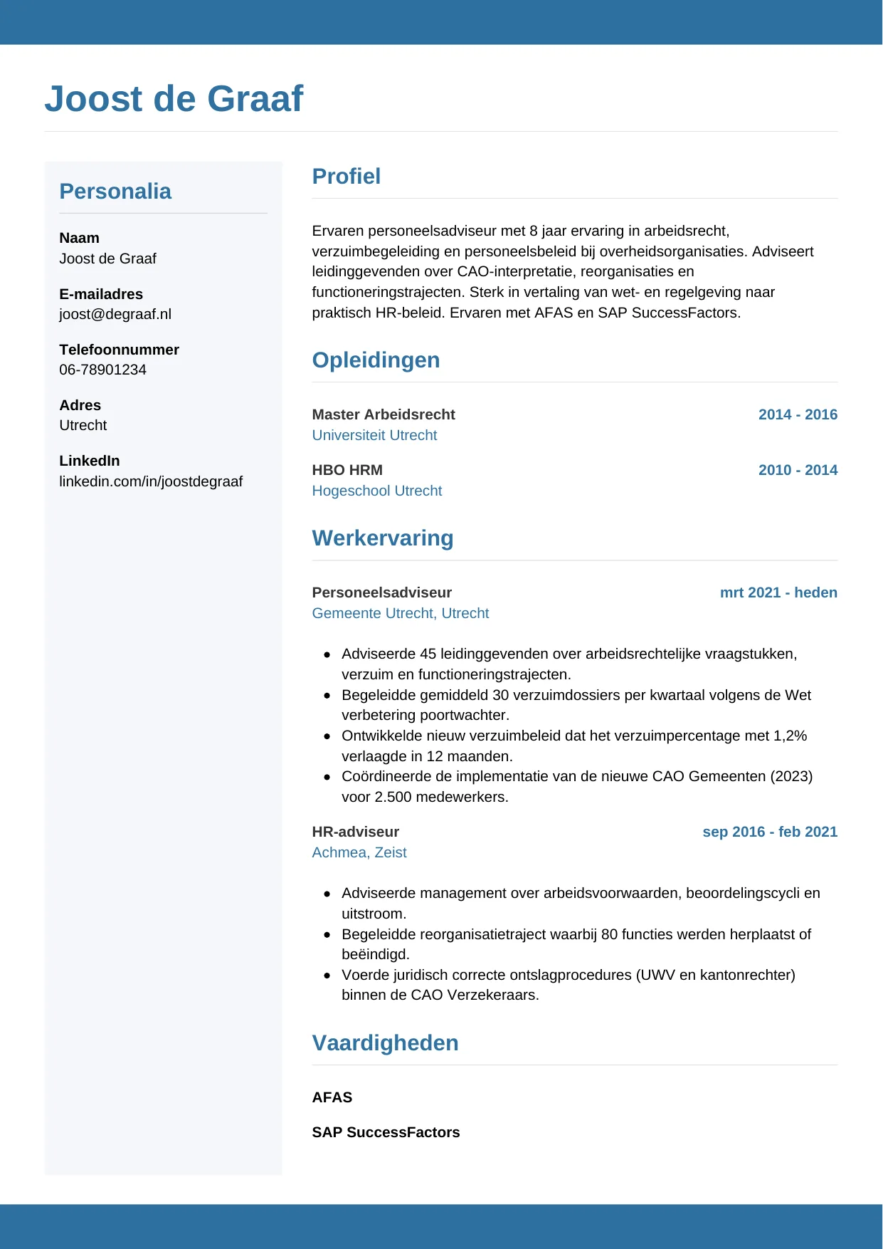CV Horizontaal voor personeelsadviseur