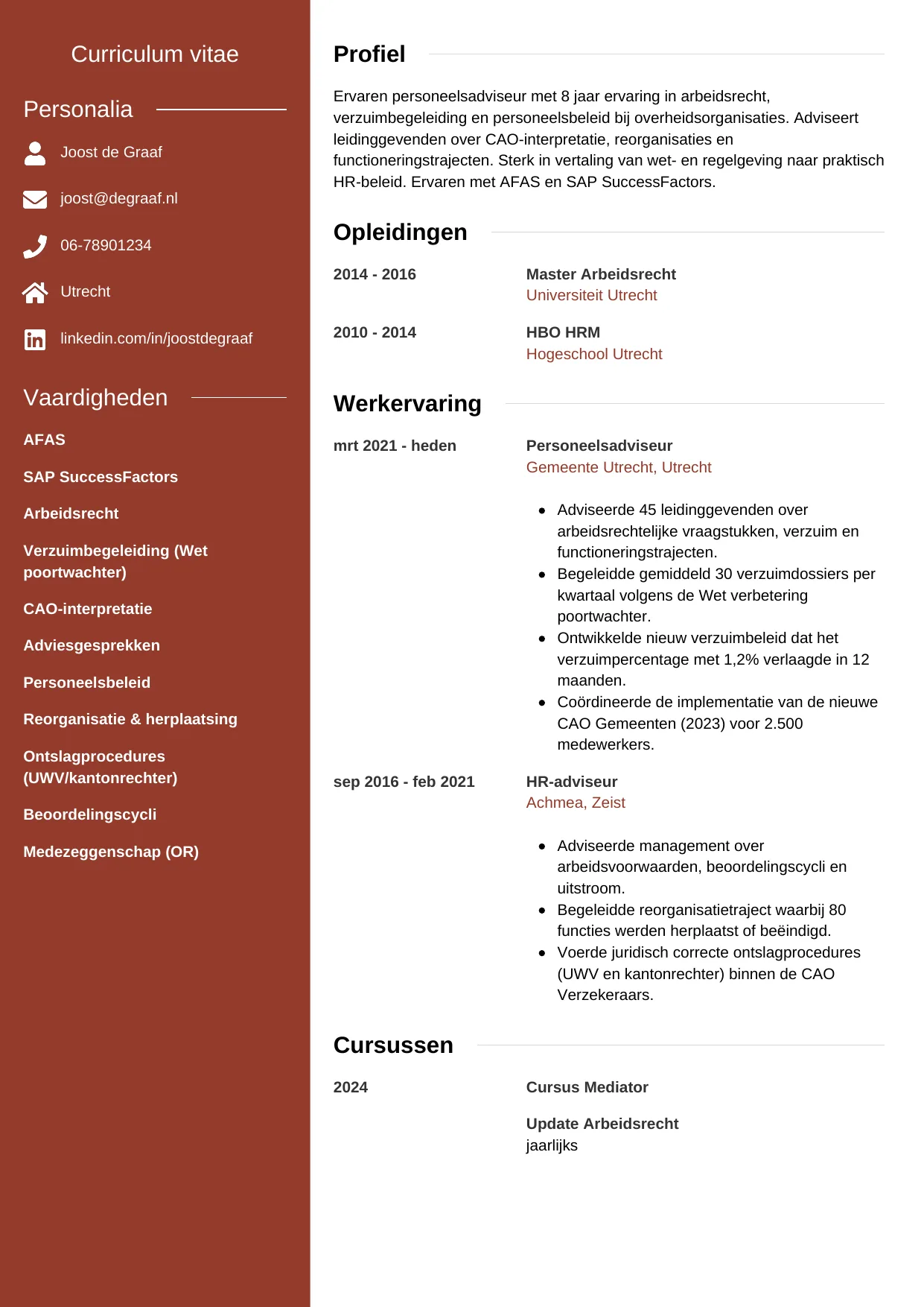 CV Modern voor personeelsadviseur